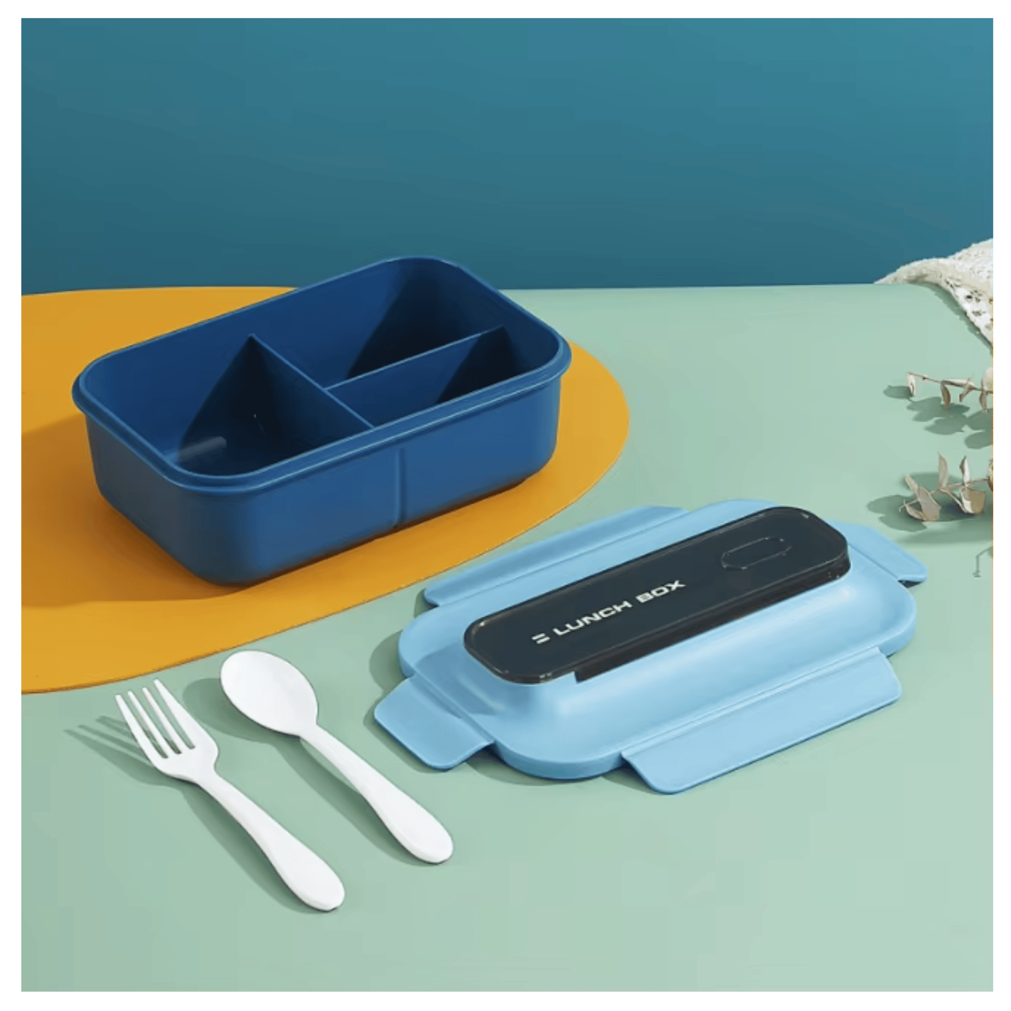FIAMBRERA CONTENEDOR 1200 ML LUNCH BOX TÁPER HERMÉTICO + VASO PLÁSTICO BLUE - 1