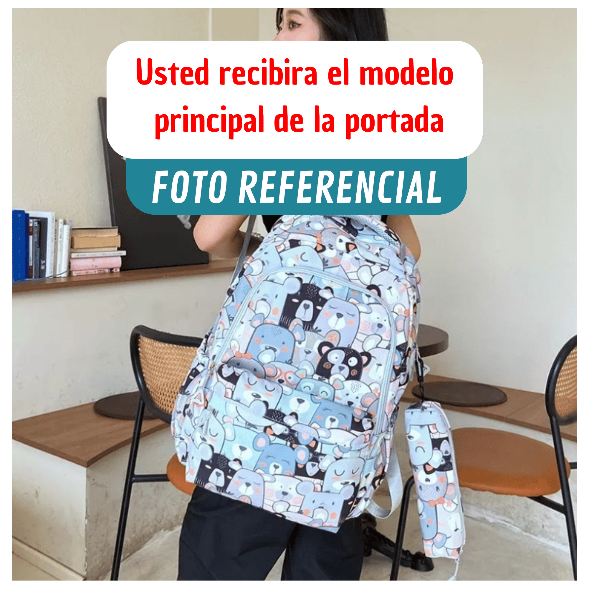 MOCHILA ESCOLAR 44CM DISEÑO ESTAMPADO CATS AND BEARS BLUE CATS - 3