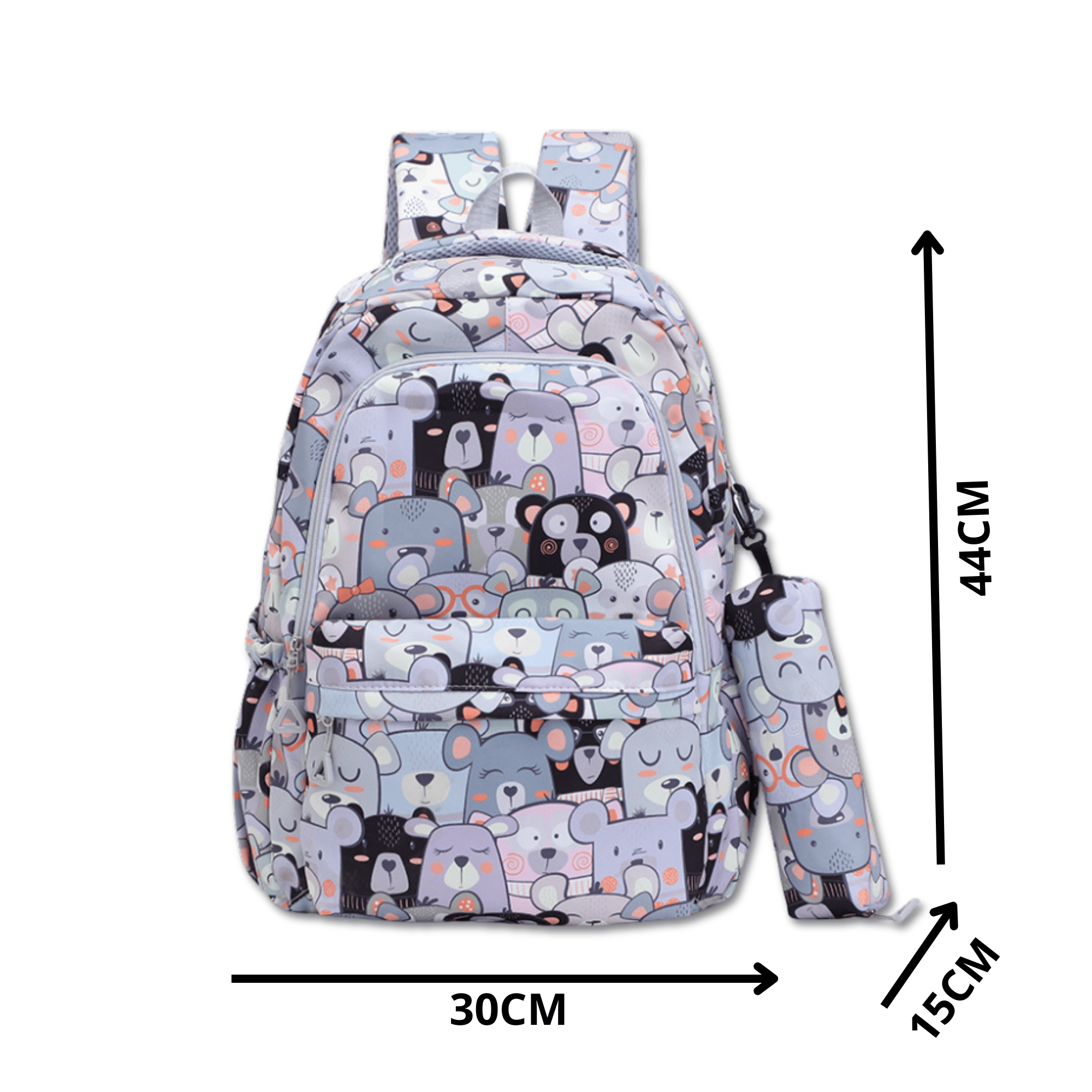MOCHILA ESCOLAR 44CM DISEÑO ESTAMPADO CATS AND BEARS LIGHT GRAY BEARS - 2