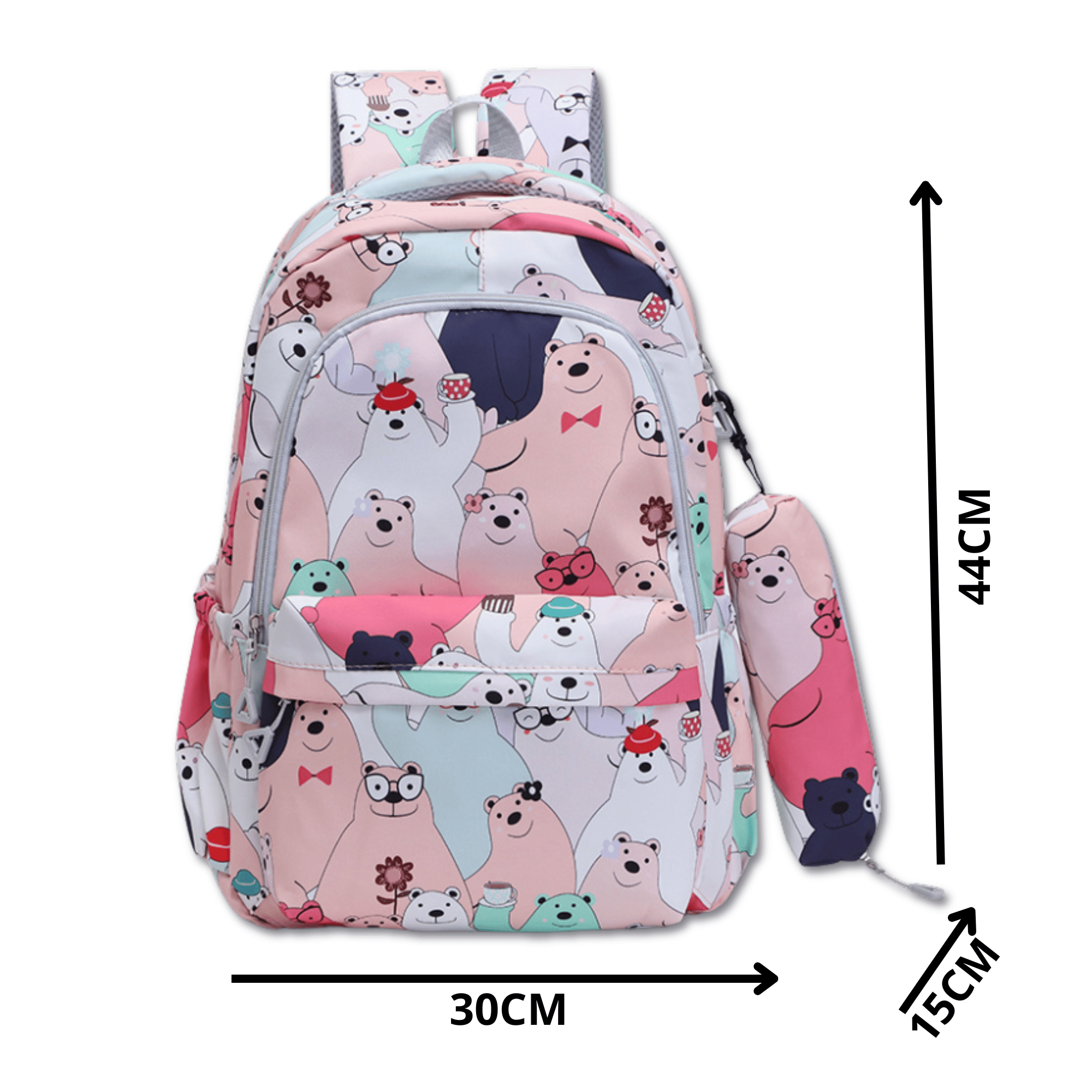 MOCHILA ESCOLAR 44CM DISEÑO ESTAMPADO CATS AND BEARS CORAL PINK BEARS - 2