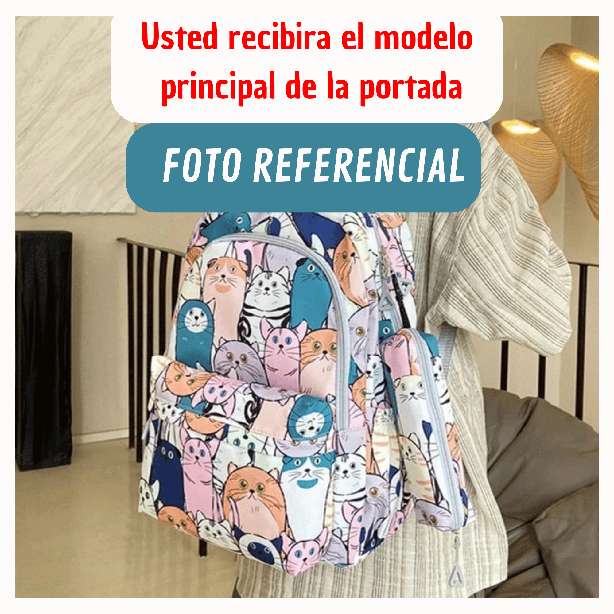 MOCHILA ESCOLAR 44CM DISEÑO ESTAMPADO CATS AND BEARS CORAL PINK BEARS - 4