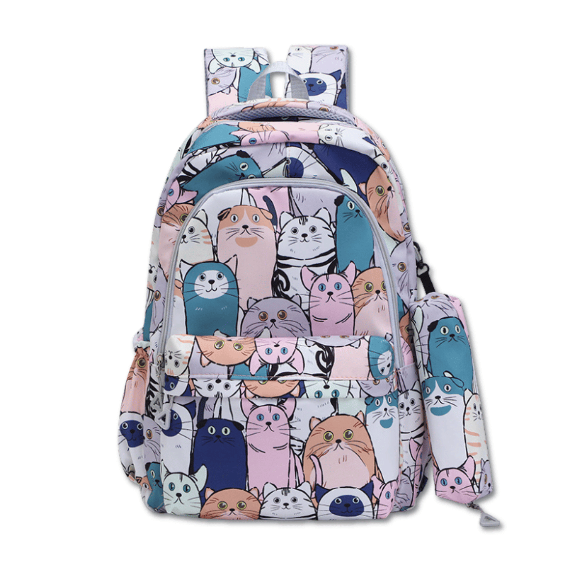 MOCHILA ESCOLAR 44CM DISEÑO ESTAMPADO CATS AND BEARS PINK BLUE CATS - 1