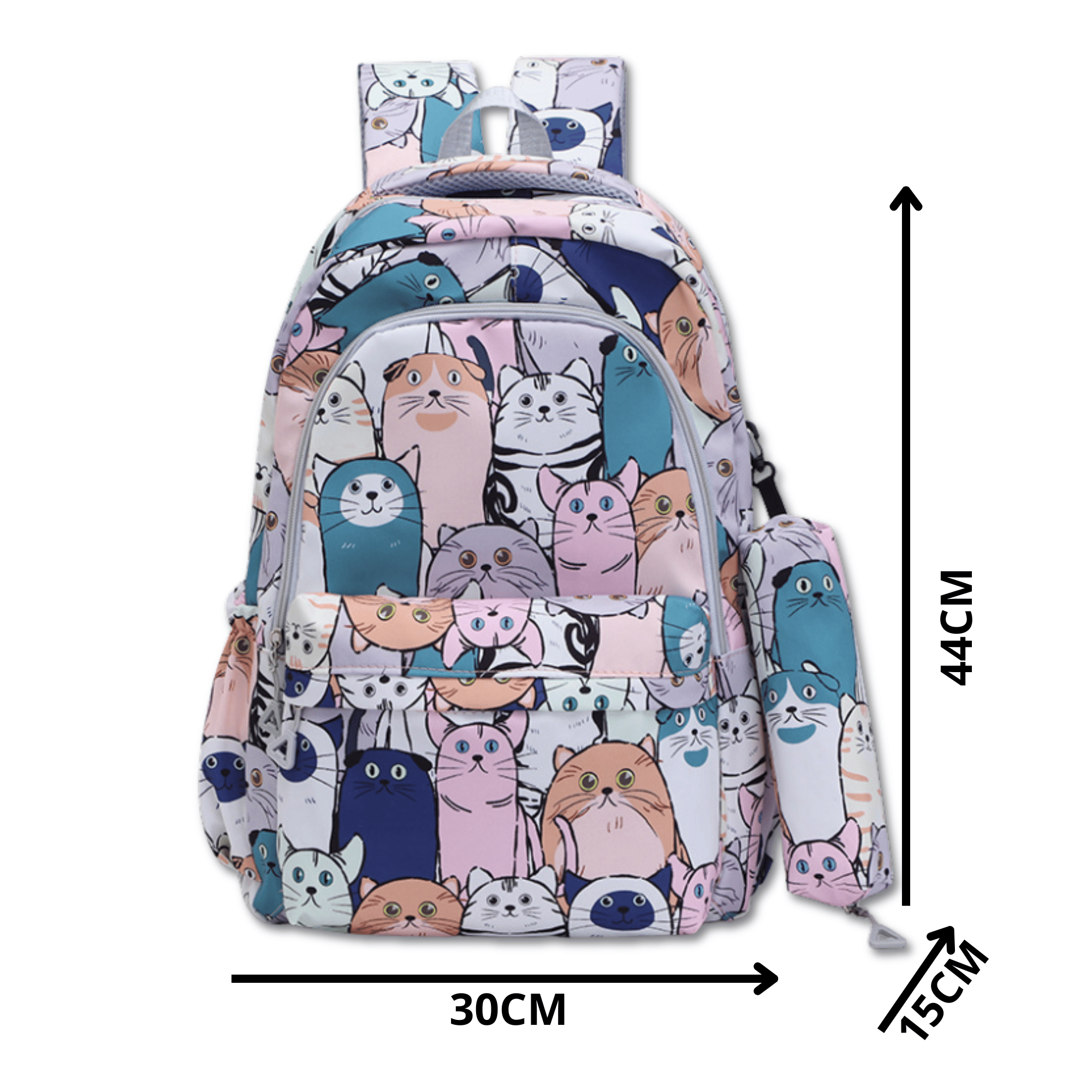 MOCHILA ESCOLAR 44CM DISEÑO ESTAMPADO CATS AND BEARS PINK BLUE CATS - 2