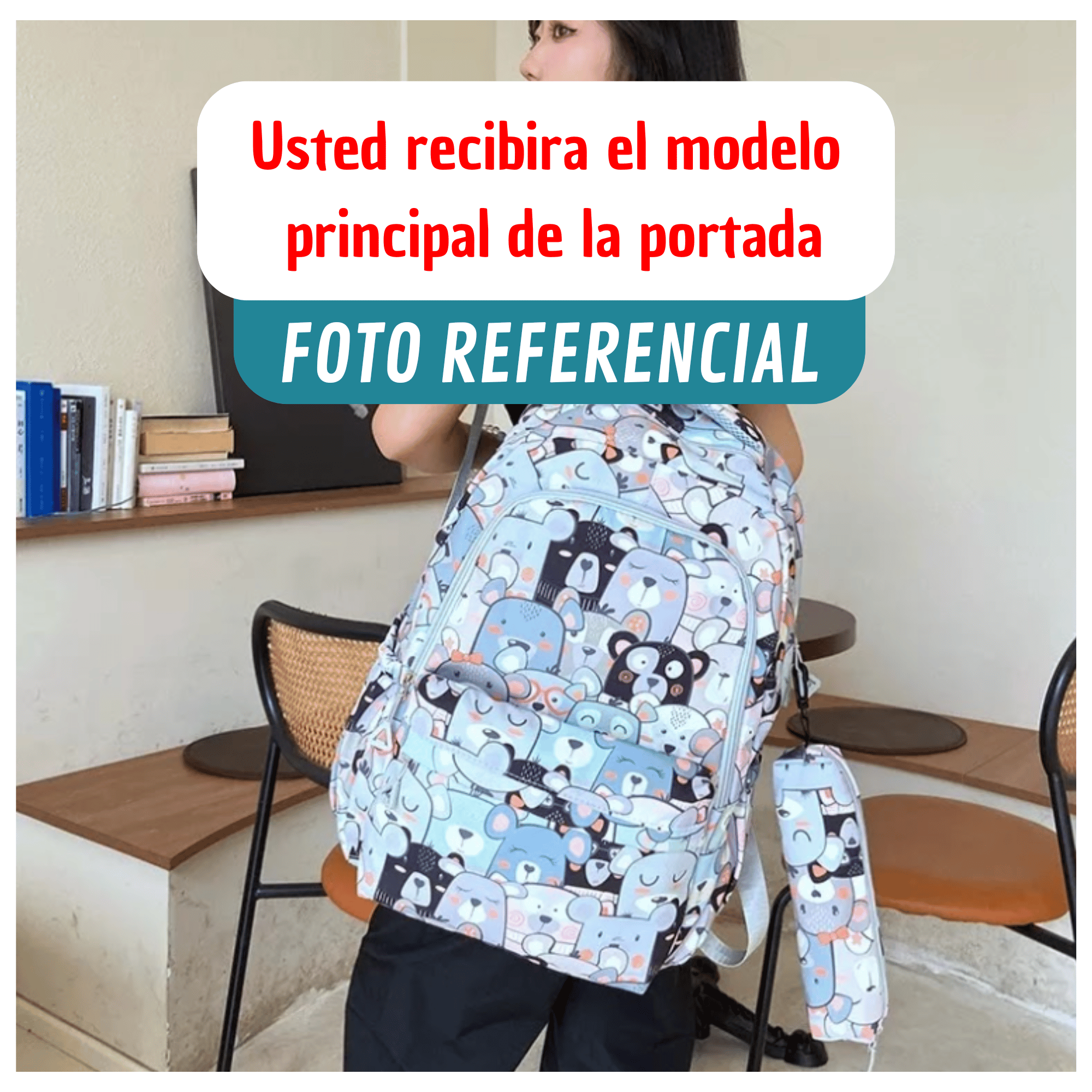 MOCHILA ESCOLAR 44CM DISEÑO ESTAMPADO CATS AND BEARS PINK BLUE CATS - 3