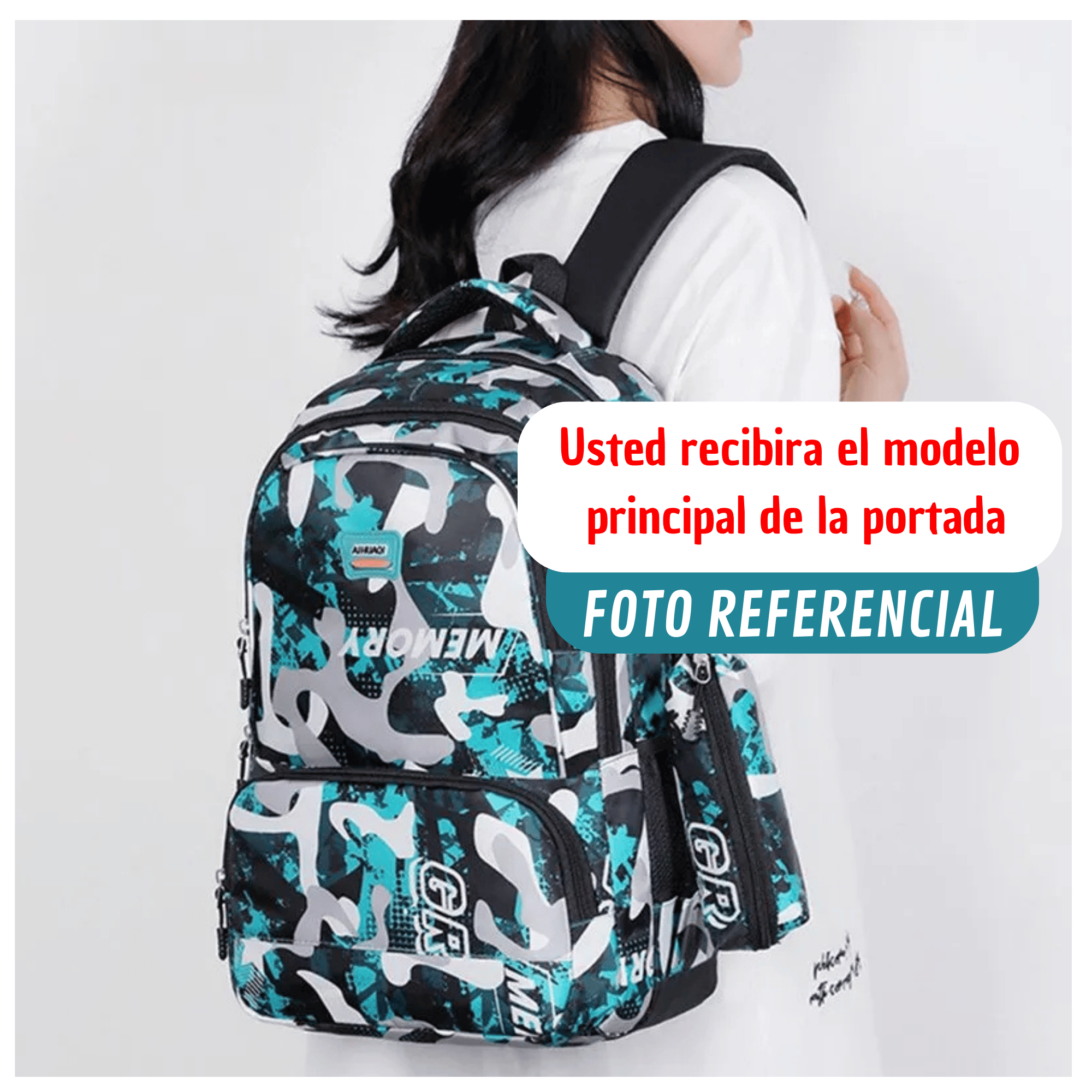 MOCHILA ESCOLAR JUVENIL Y UNIVERSITARIO 45CM DISEÑO ESTAMPADO CAMUFLAJE UNISEX GRAY - 3