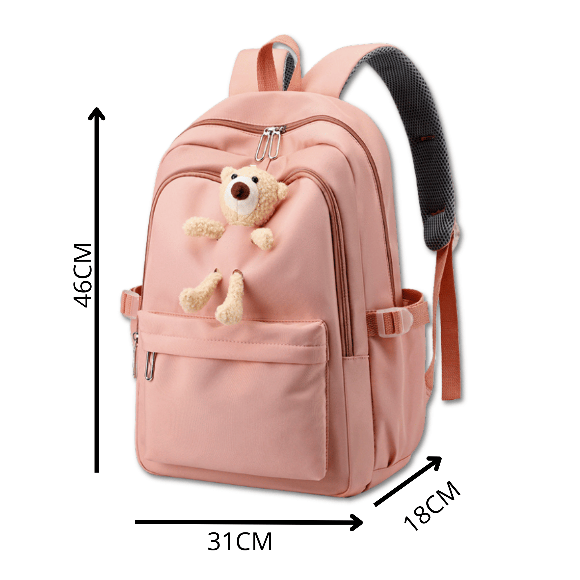 MOCHILA ESCOLAR JUVENIL 46CM NIÑAS ESTILO KAWAII CUTE TEDDY BEAR PINK - 2
