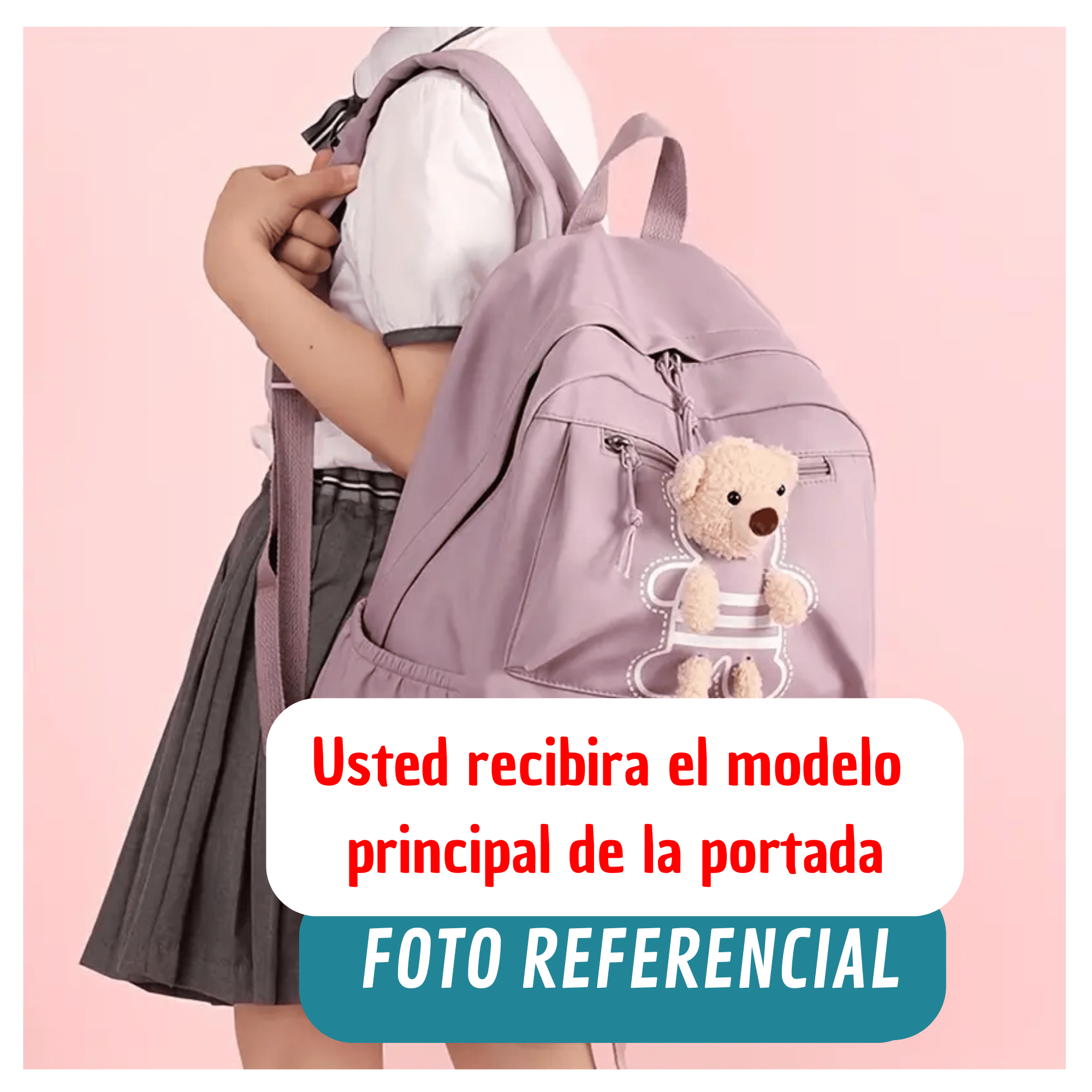 MOCHILA ESCOLAR JUVENIL 46CM NIÑAS ESTILO KAWAII CUTE TEDDY BEAR PINK - 3