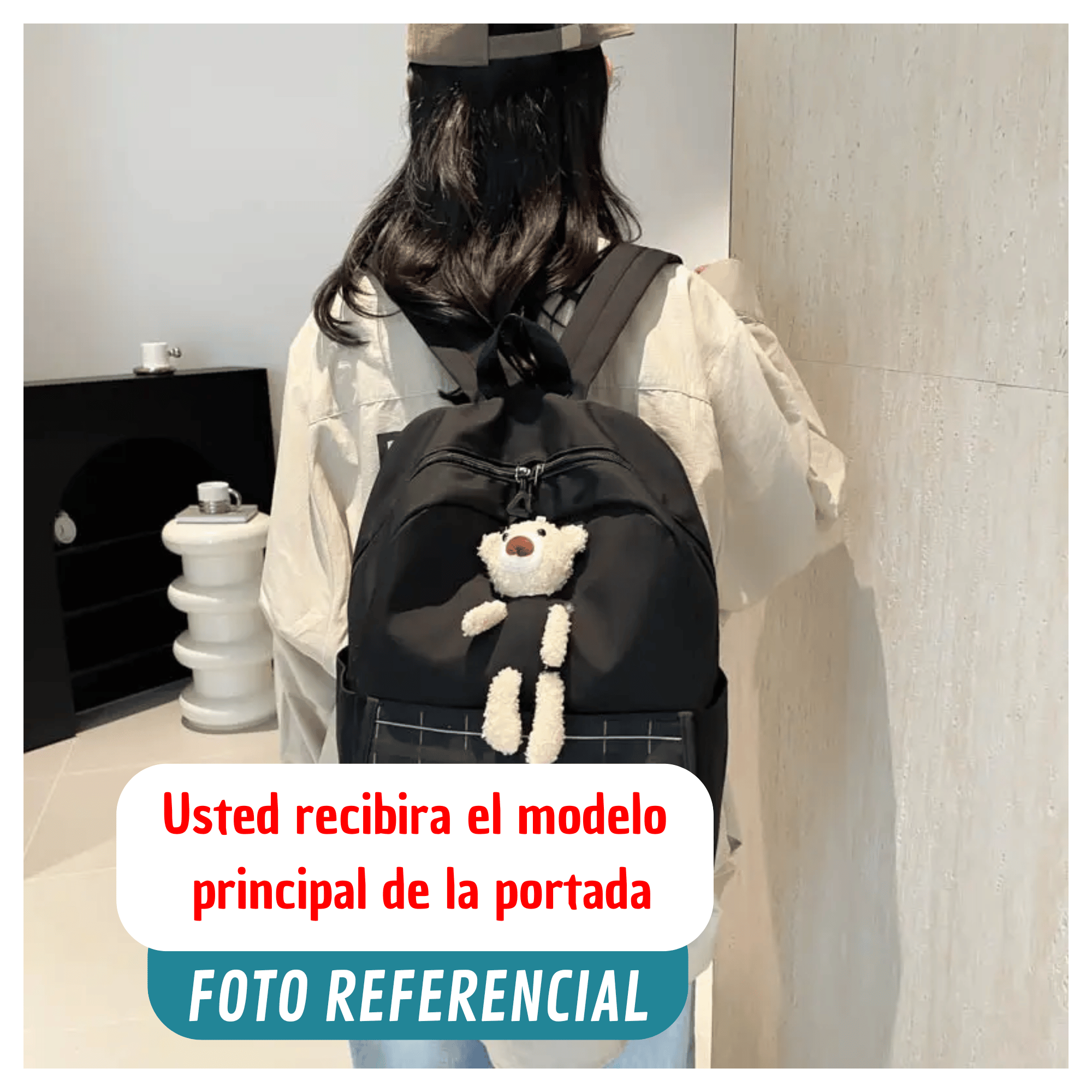 MOCHILA ESCOLAR JUVENIL 46CM NIÑAS ESTILO KAWAII CUTE TEDDY BEAR PURPLE - 5