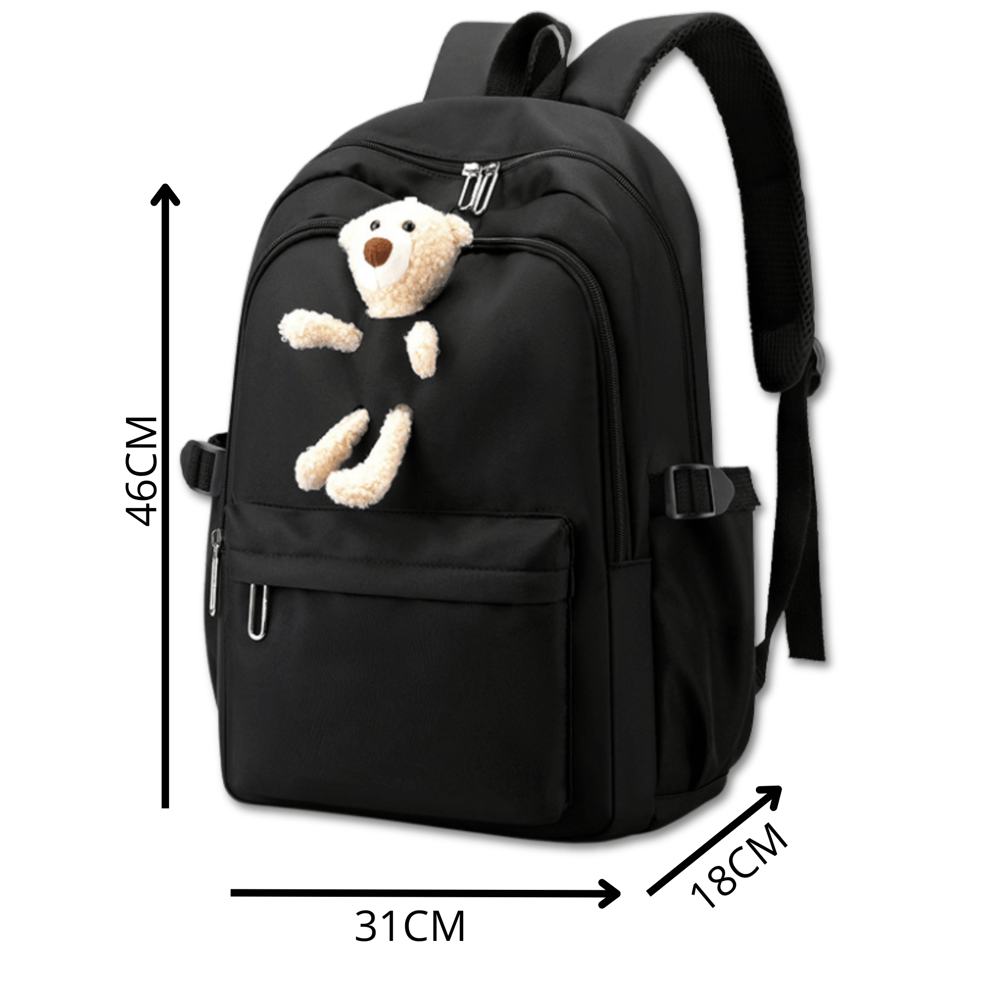 MOCHILA ESCOLAR JUVENIL 46CM NIÑAS ESTILO KAWAII CUTE TEDDY BEAR BLACK - 2