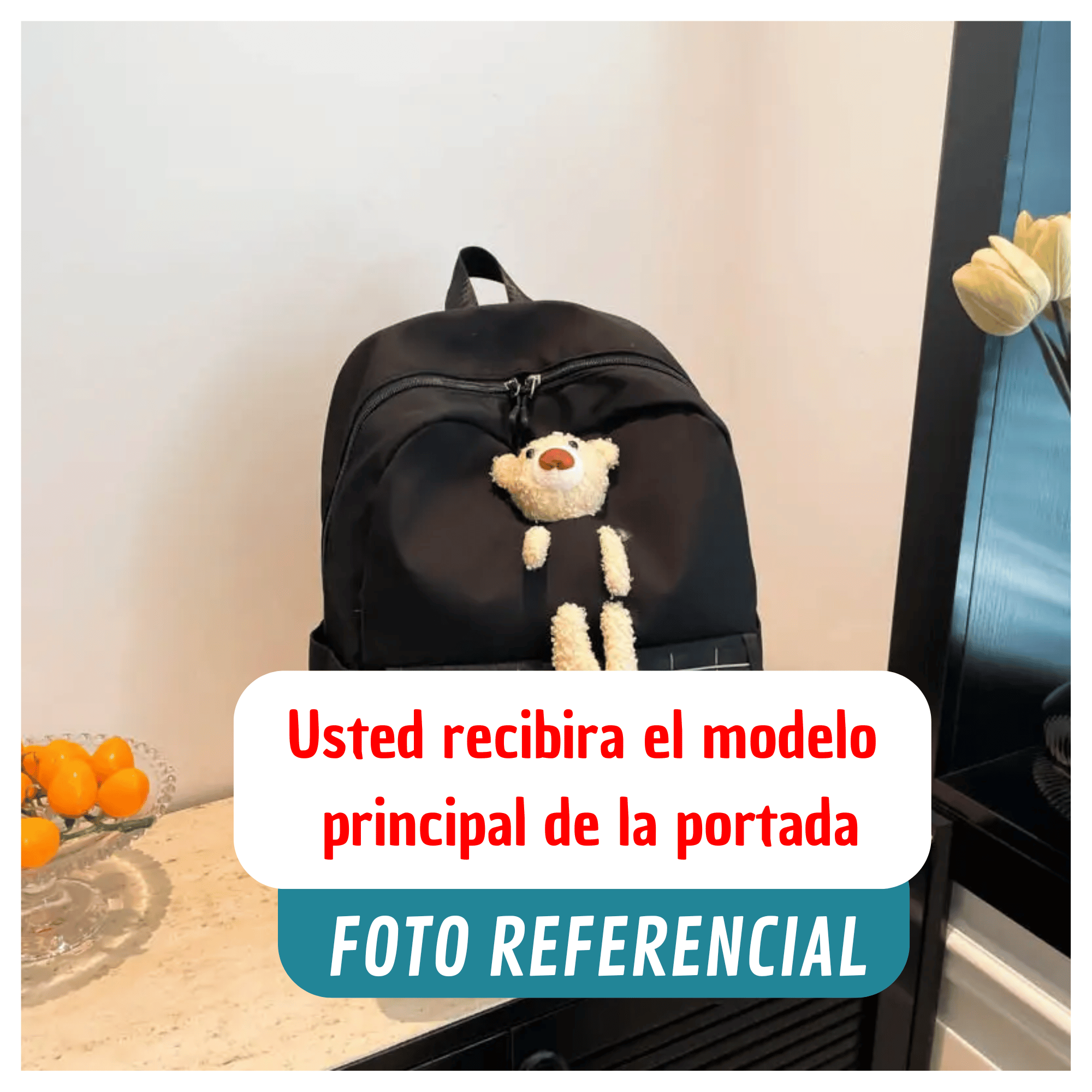 MOCHILA ESCOLAR JUVENIL 46CM NIÑAS ESTILO KAWAII CUTE TEDDY BEAR BLACK - 3
