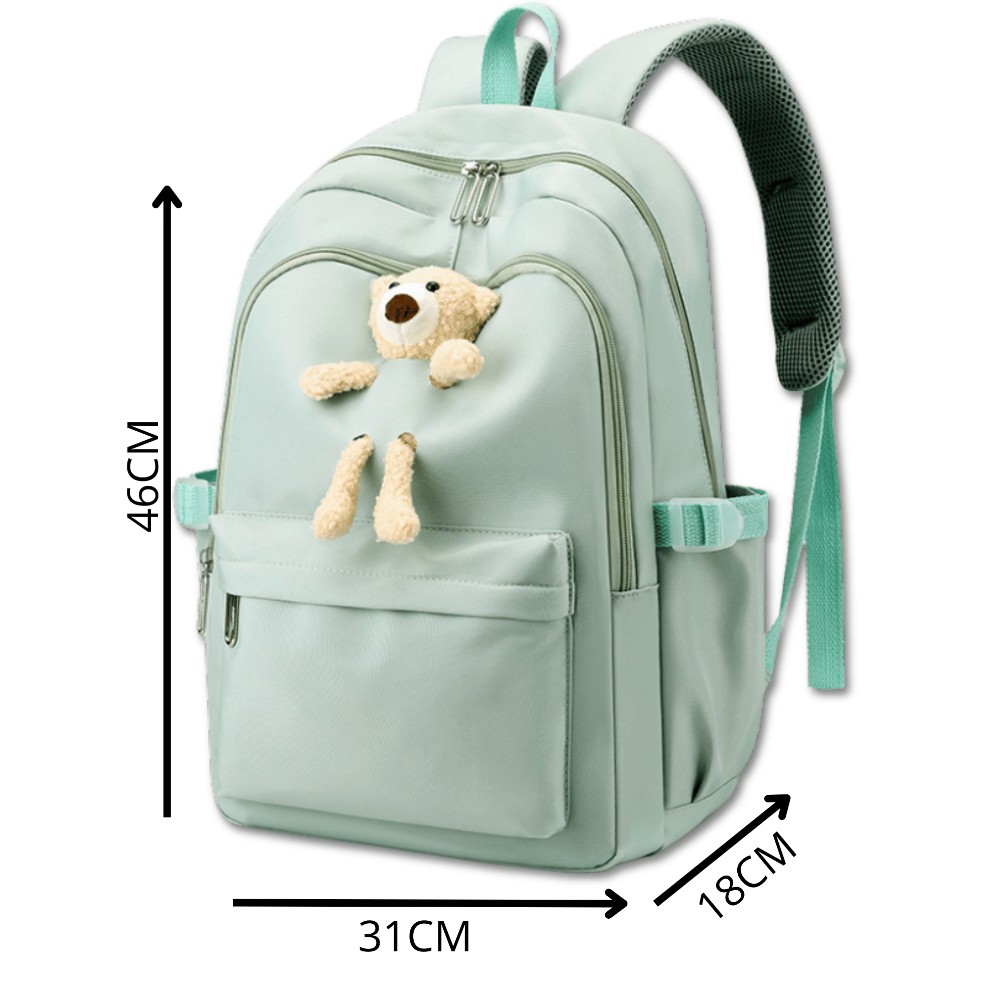 MOCHILA ESCOLAR JUVENIL 46CM NIÑAS ESTILO KAWAII CUTE TEDDY BEAR LIGHT GREEN - 2