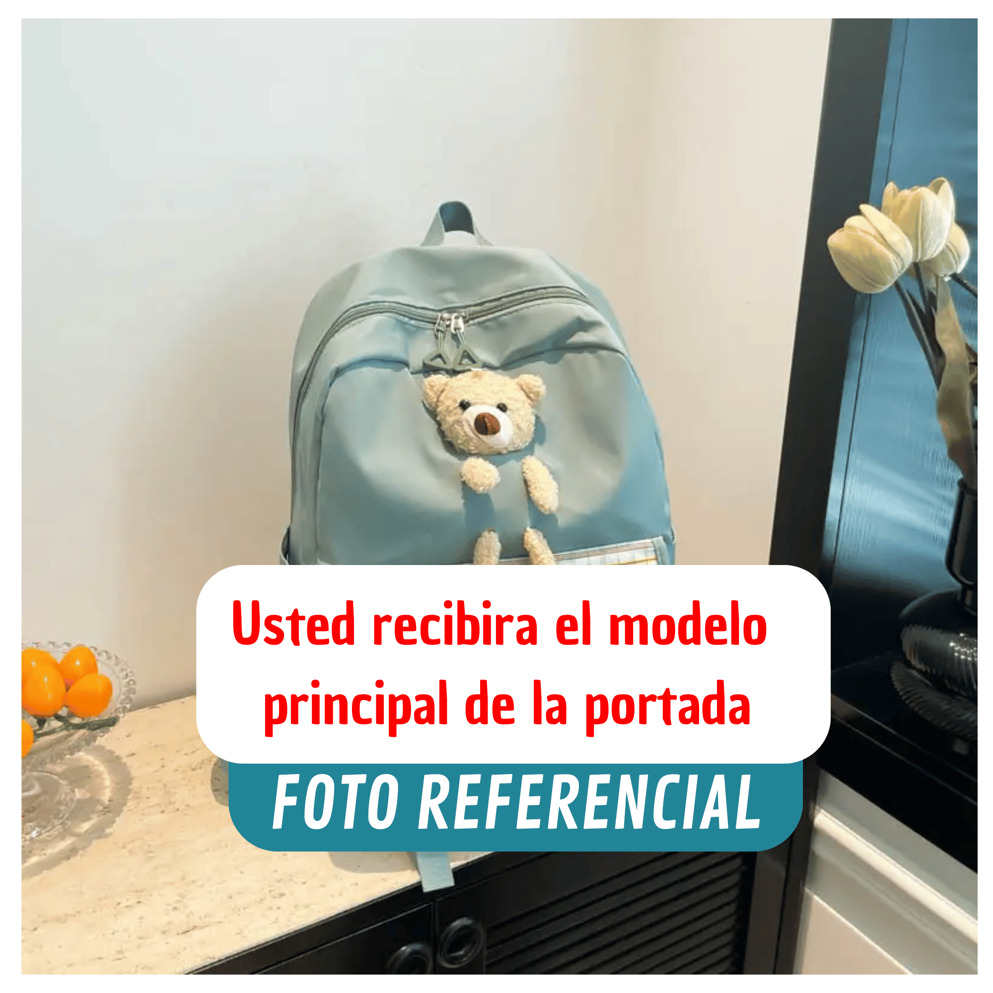 MOCHILA ESCOLAR JUVENIL 46CM NIÑAS ESTILO KAWAII CUTE TEDDY BEAR LIGHT GREEN - 3