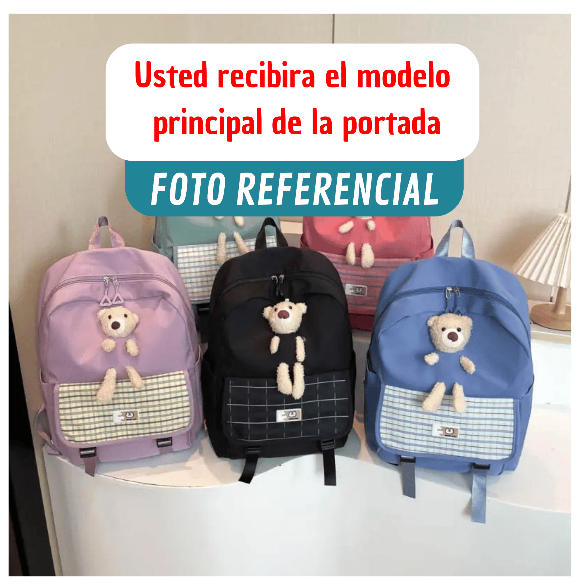 MOCHILA ESCOLAR JUVENIL 46CM NIÑAS ESTILO KAWAII CUTE TEDDY BEAR LIGHT GREEN - 5