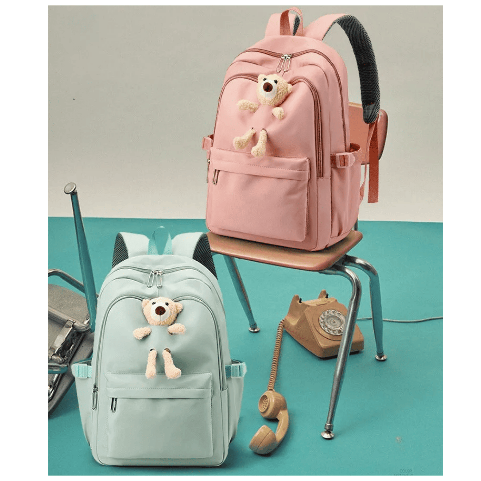 MOCHILA ESCOLAR JUVENIL 46CM NIÑAS ESTILO KAWAII CUTE TEDDY BEAR LIGHT GREEN - 6