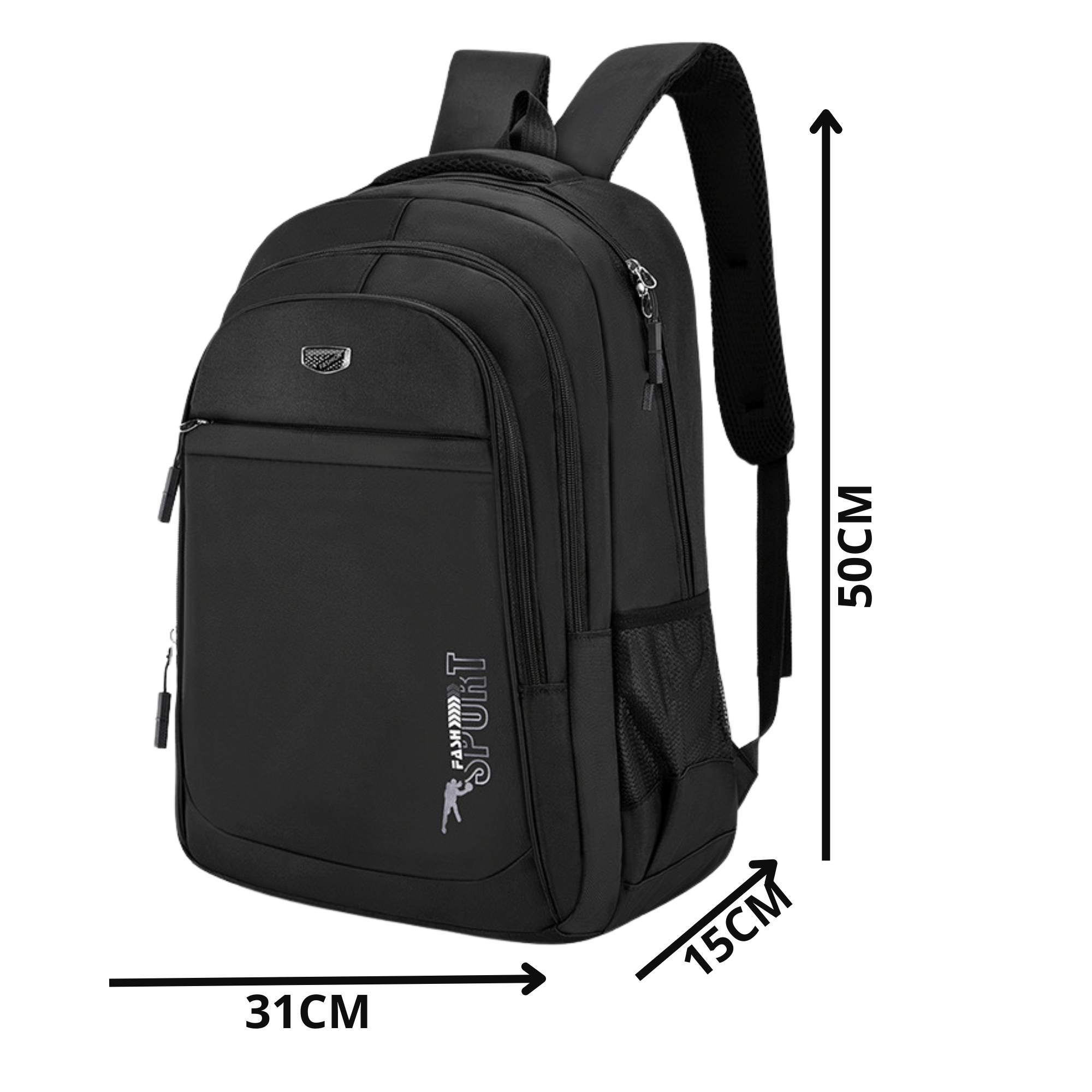 MOCHILA ESCOLAR JUVENIL Y UNIVERSITARIO 50CM DISEÑO MULTIFUNCIONAL BLACK - 2