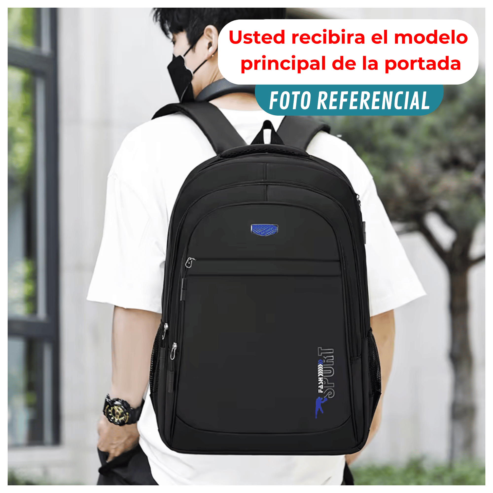 MOCHILA ESCOLAR JUVENIL Y UNIVERSITARIO 50CM DISEÑO MULTIFUNCIONAL BLACK - 3