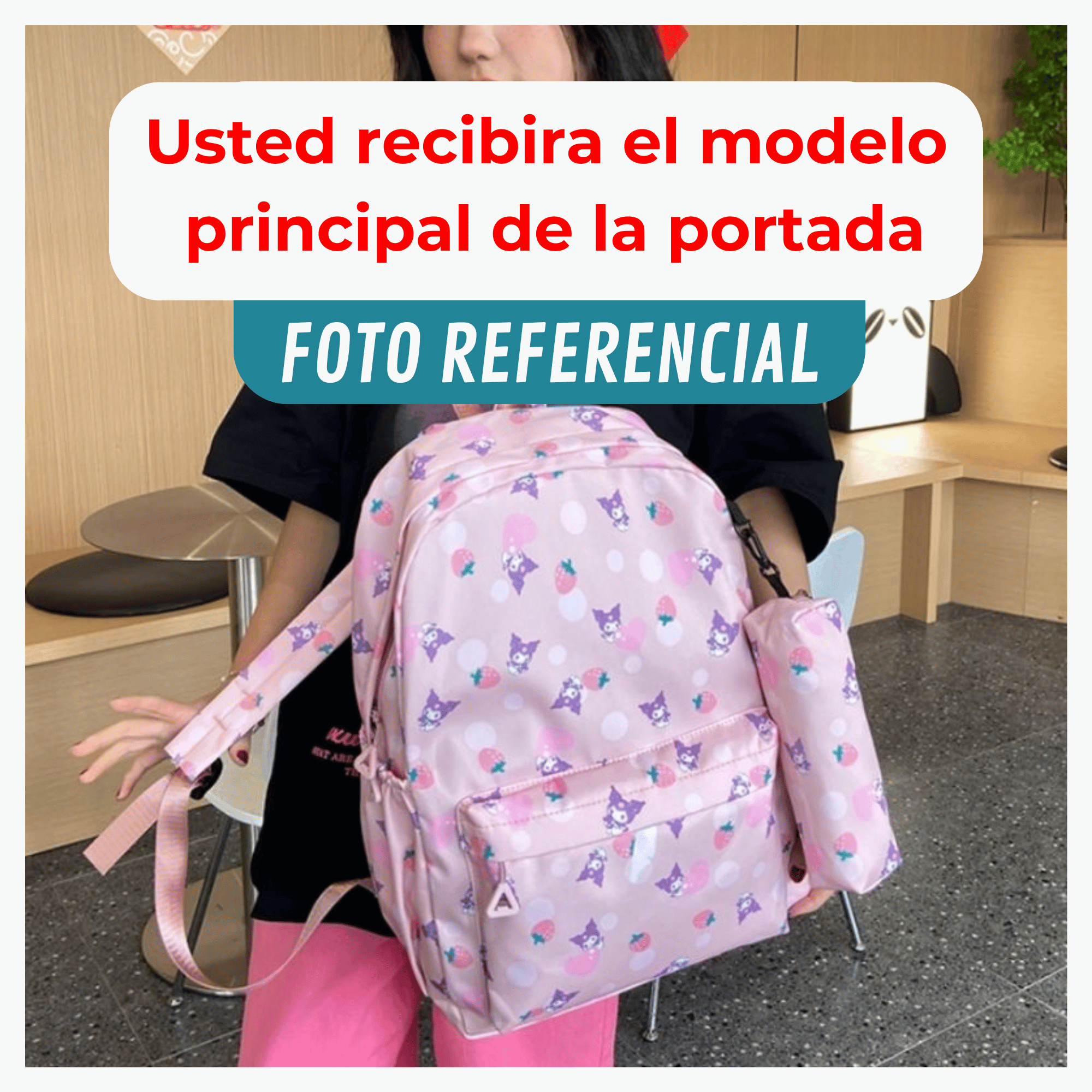 MOCHILA KUROMI ESCOLAR 44CM SANRIO ESTILO KAWAII LIGHT GREEN - 4