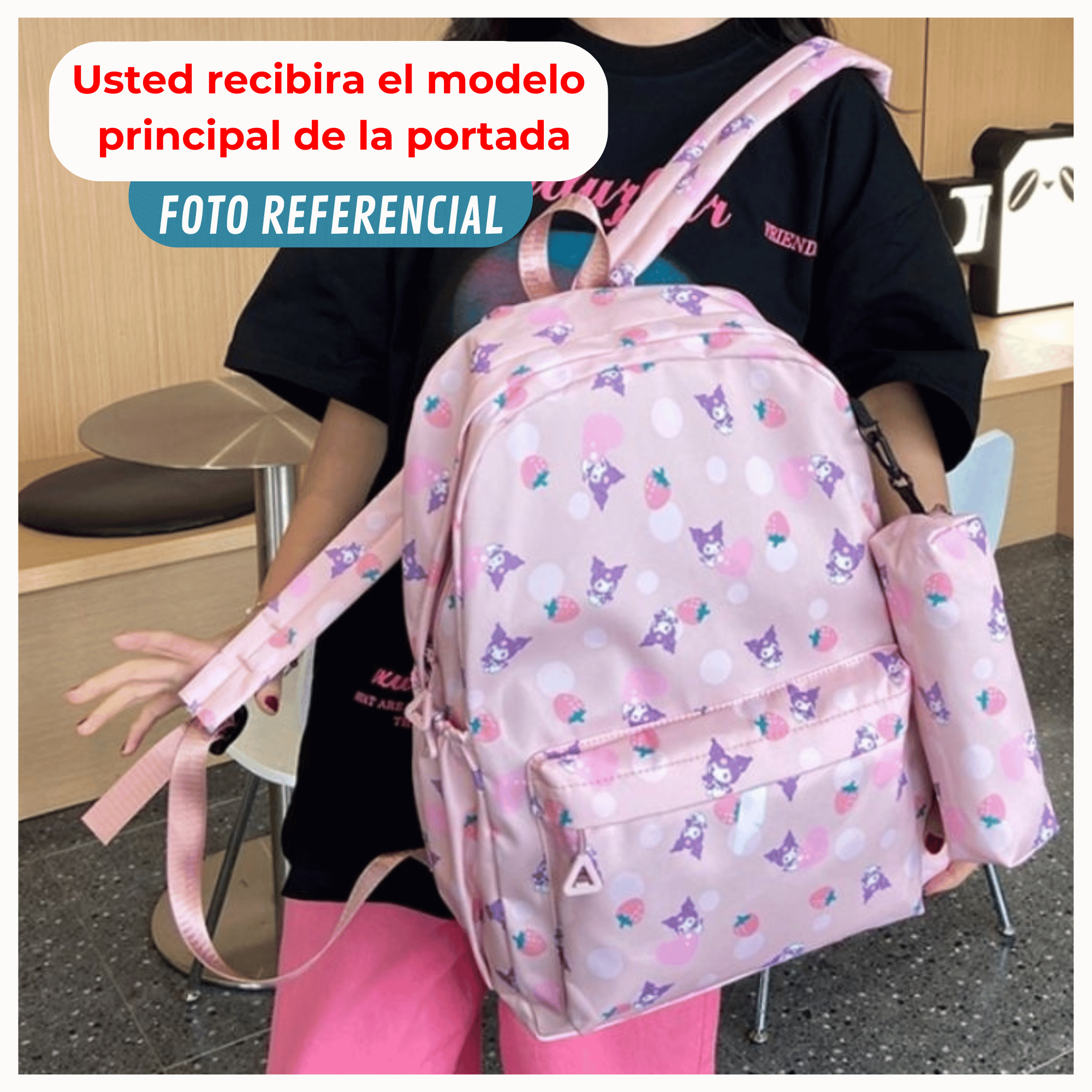 MOCHILA KUROMI ESCOLAR 44CM SANRIO ESTILO KAWAII PINK - 3