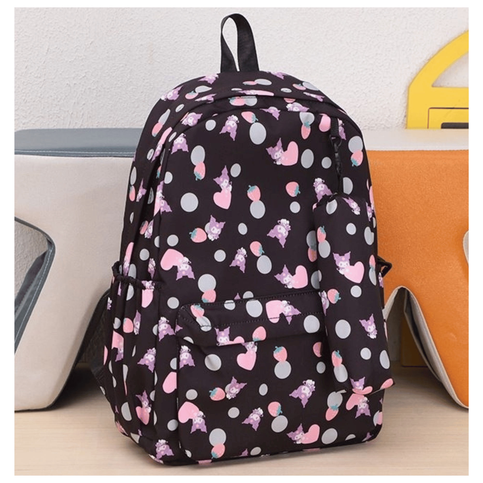 MOCHILA KUROMI ESCOLAR 44CM SANRIO ESTILO KAWAII BLACK PINK - 3