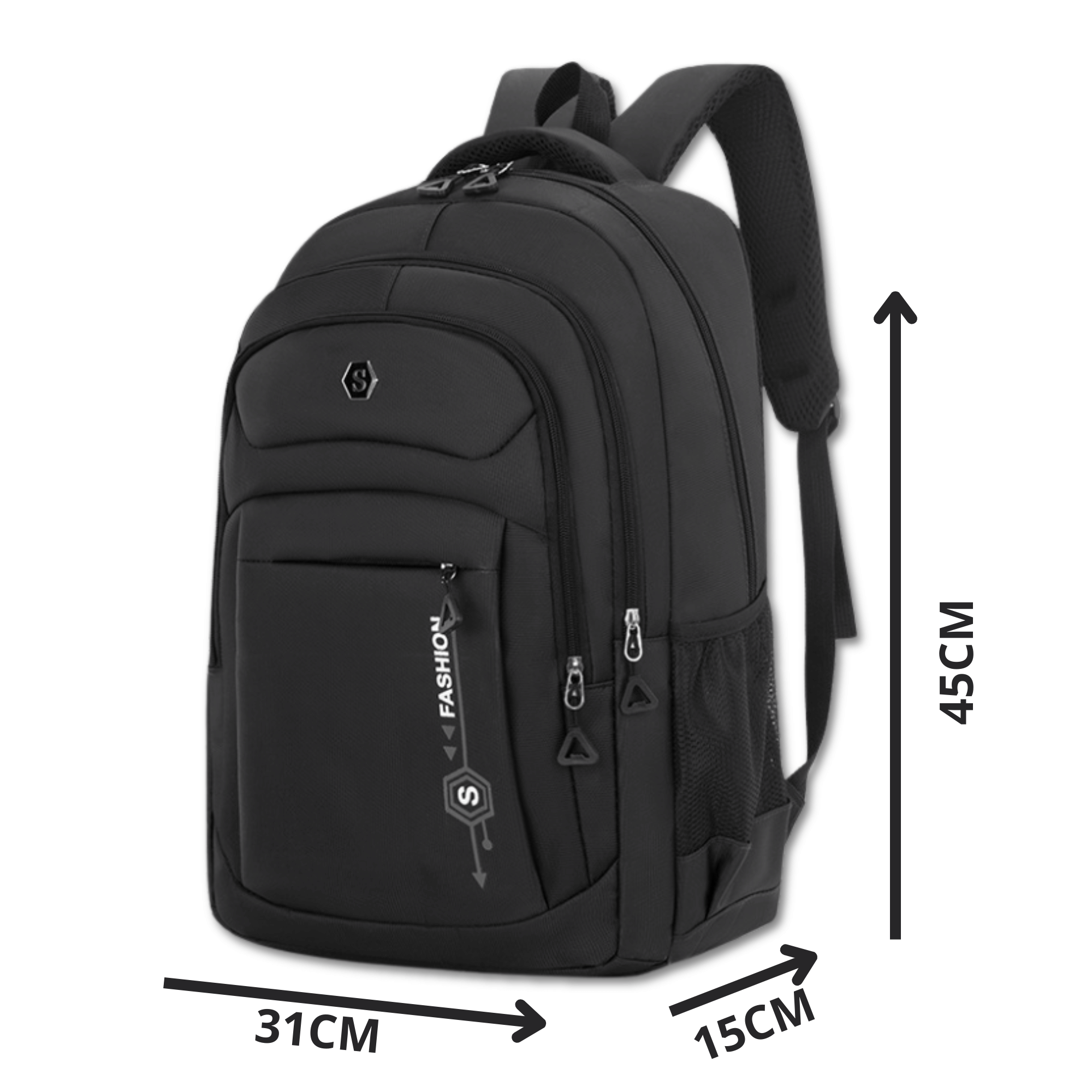 MOCHILA ESCOLAR JUVENIL UNIVERSITARIA 45CM DISEÑO MULTIFUNCIONAL BLACK - 2