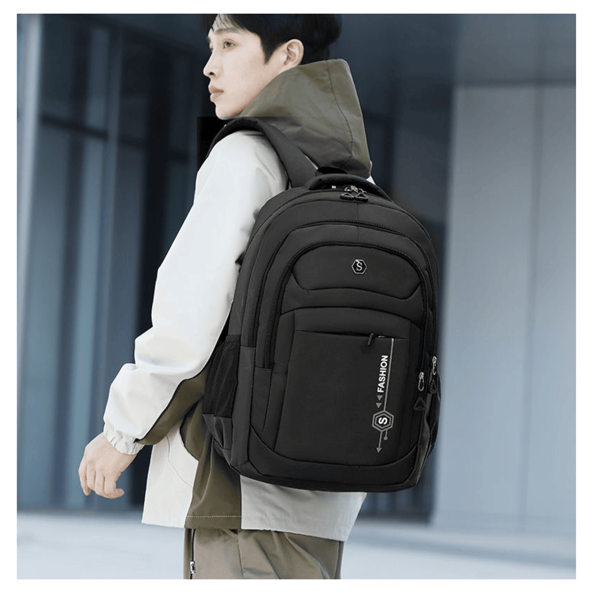 MOCHILA ESCOLAR JUVENIL UNIVERSITARIA 45CM DISEÑO MULTIFUNCIONAL BLACK - 3