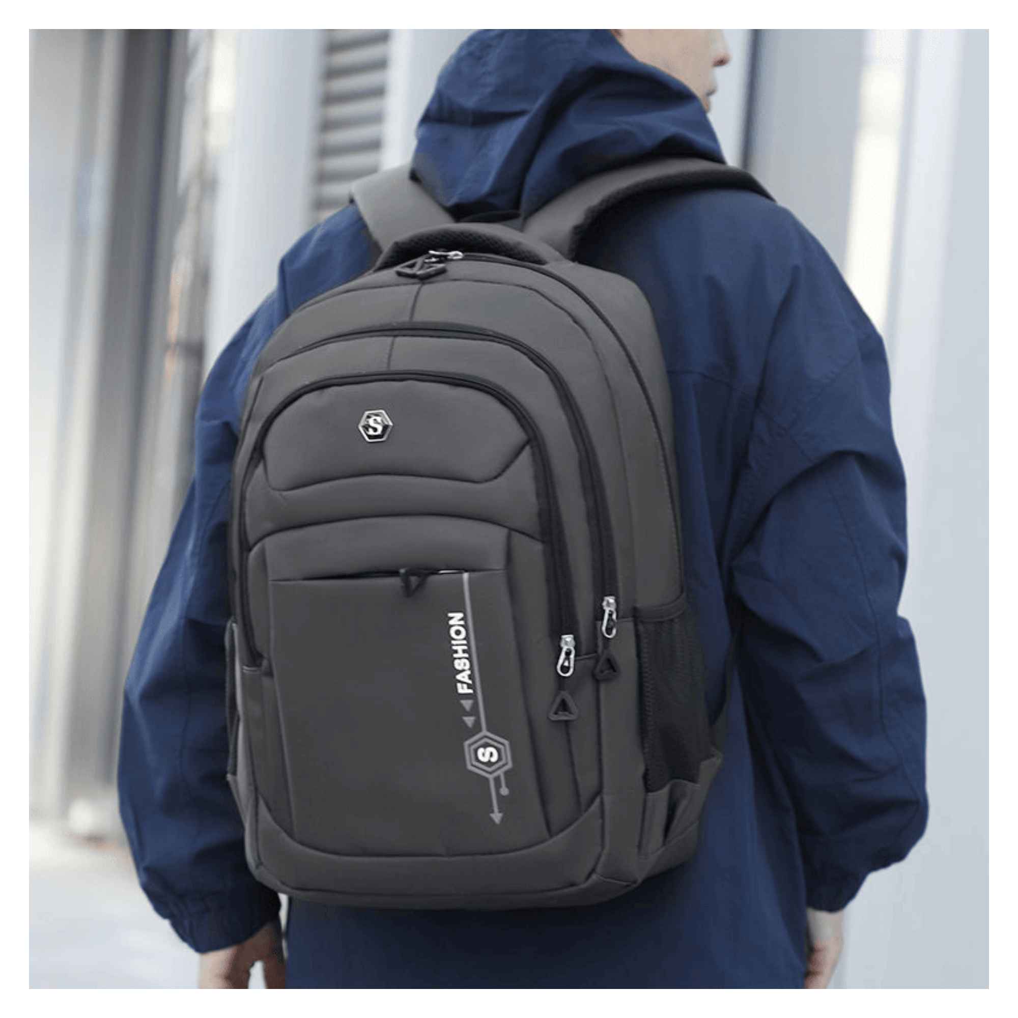 MOCHILA ESCOLAR JUVENIL Y UNIVERSITARIO 45CM DISEÑO MULTIFUNCIONAL GREY - 3