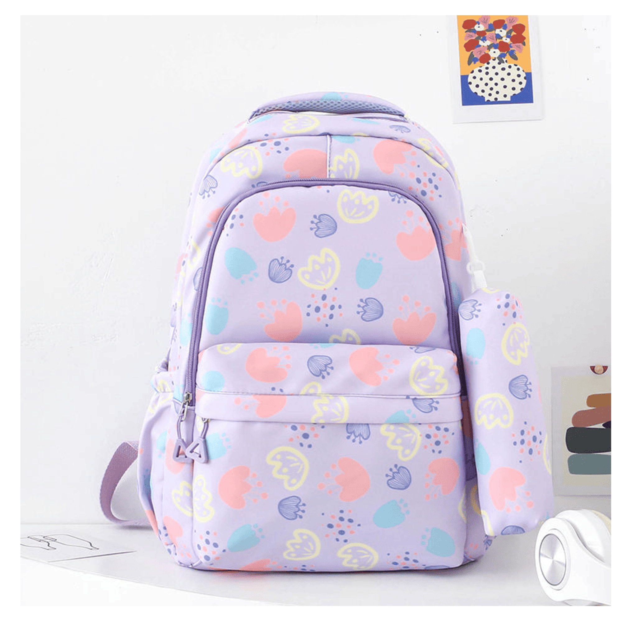 MOCHILA ESCOLAR 46CM DISEÑO FLORAL PRINT PURPLE - 3