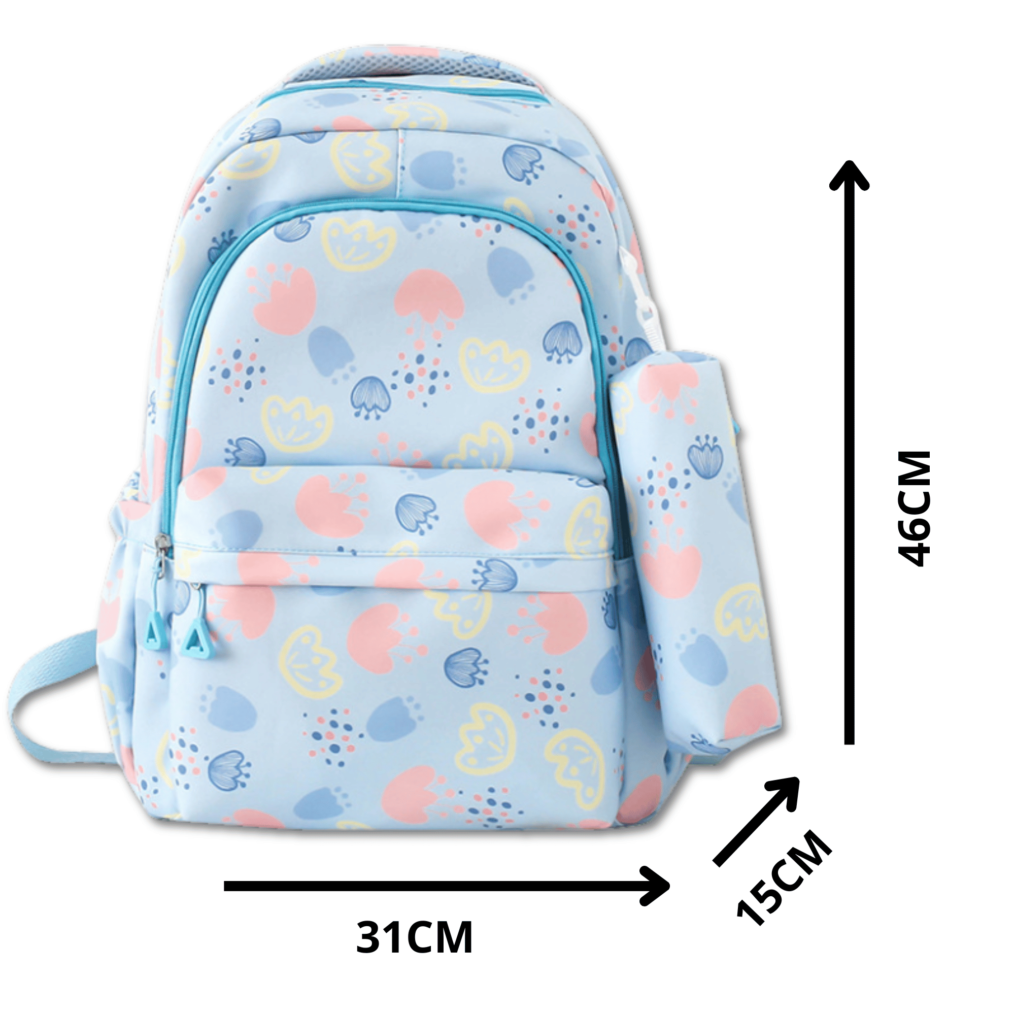 MOCHILA ESCOLAR 46CM DISEÑO FLORAL PRINT BLUE - 2