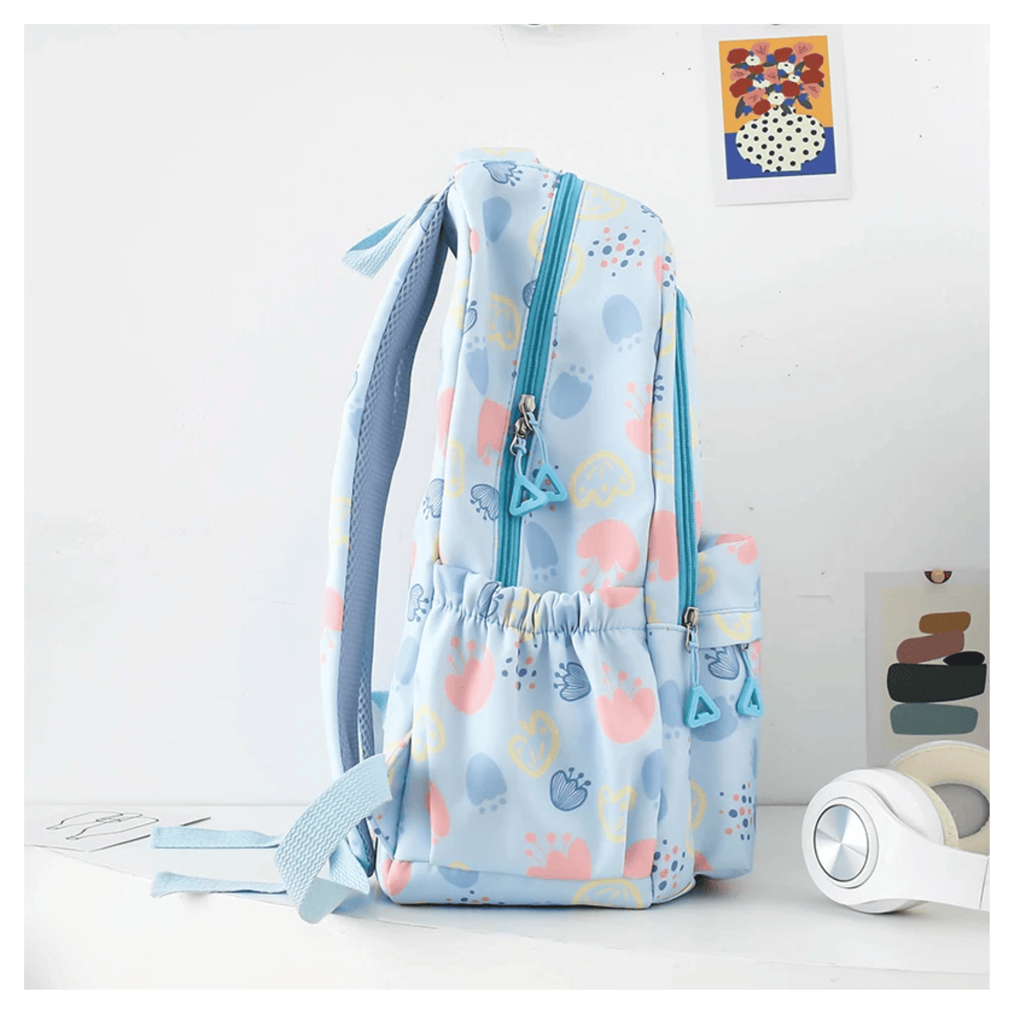 MOCHILA ESCOLAR 46CM DISEÑO FLORAL PRINT BLUE - 4