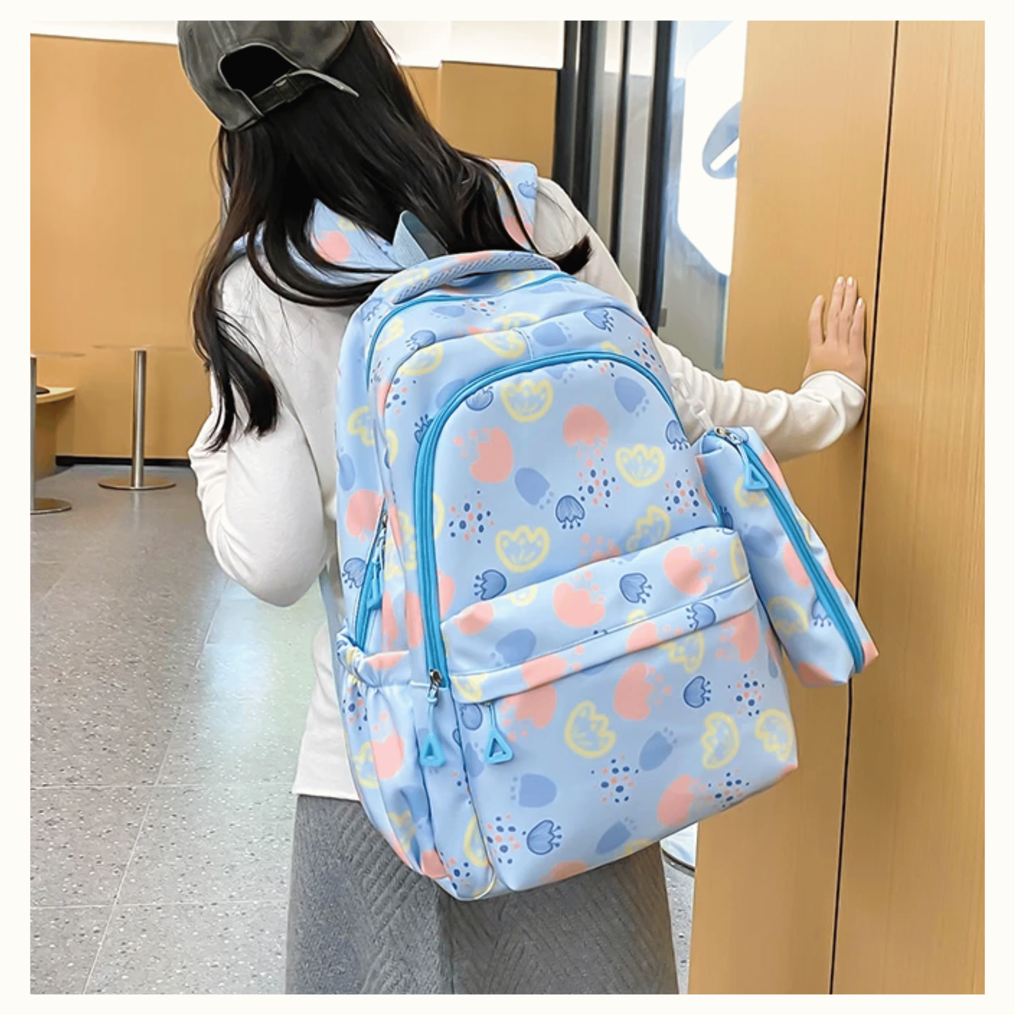 MOCHILA ESCOLAR 46CM DISEÑO FLORAL PRINT BLUE - 5