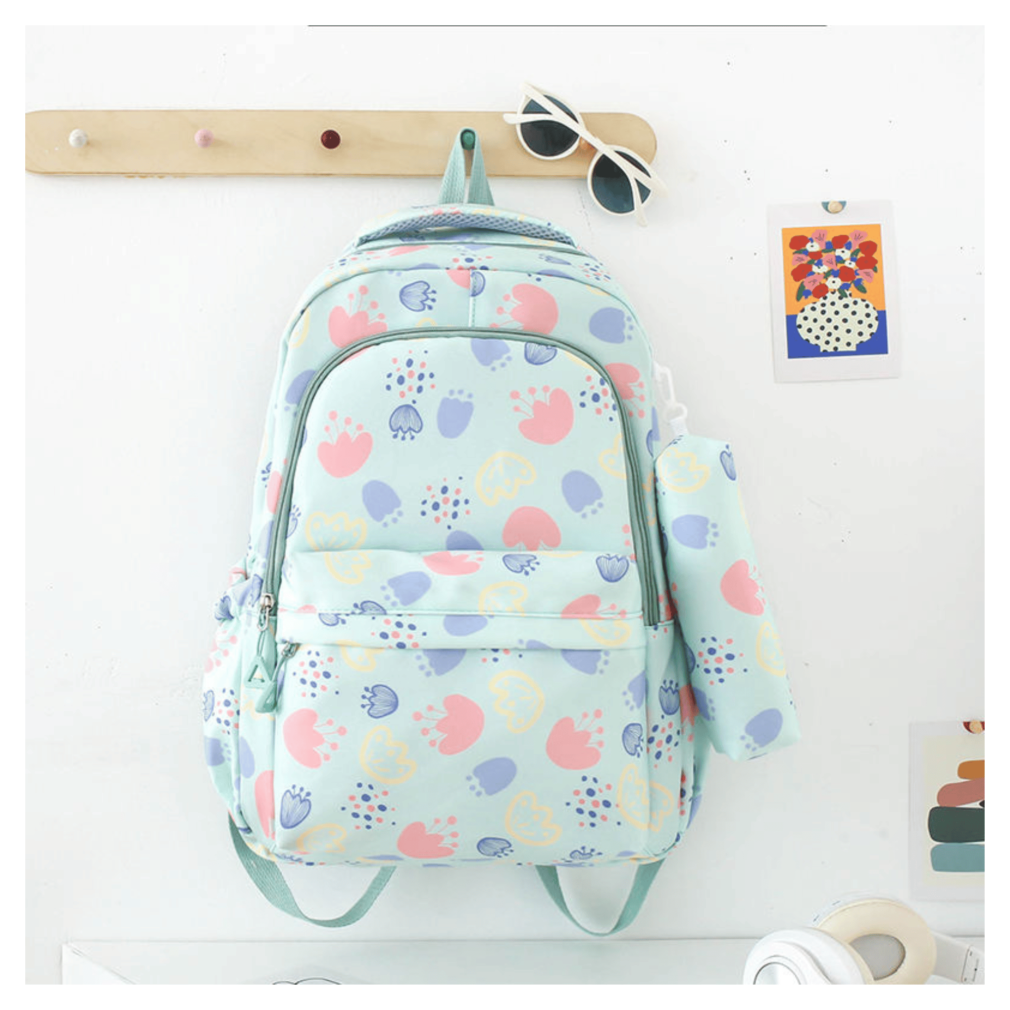 MOCHILA ESCOLAR 46CM DISEÑO FLORAL PRINT GREEN - 3