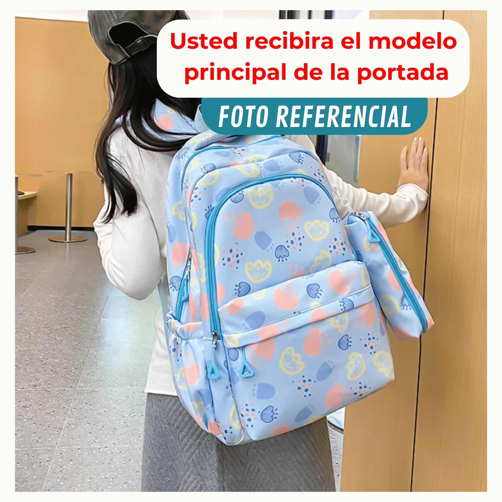 MOCHILA ESCOLAR 46CM DISEÑO FLORAL PRINT GREEN - 5