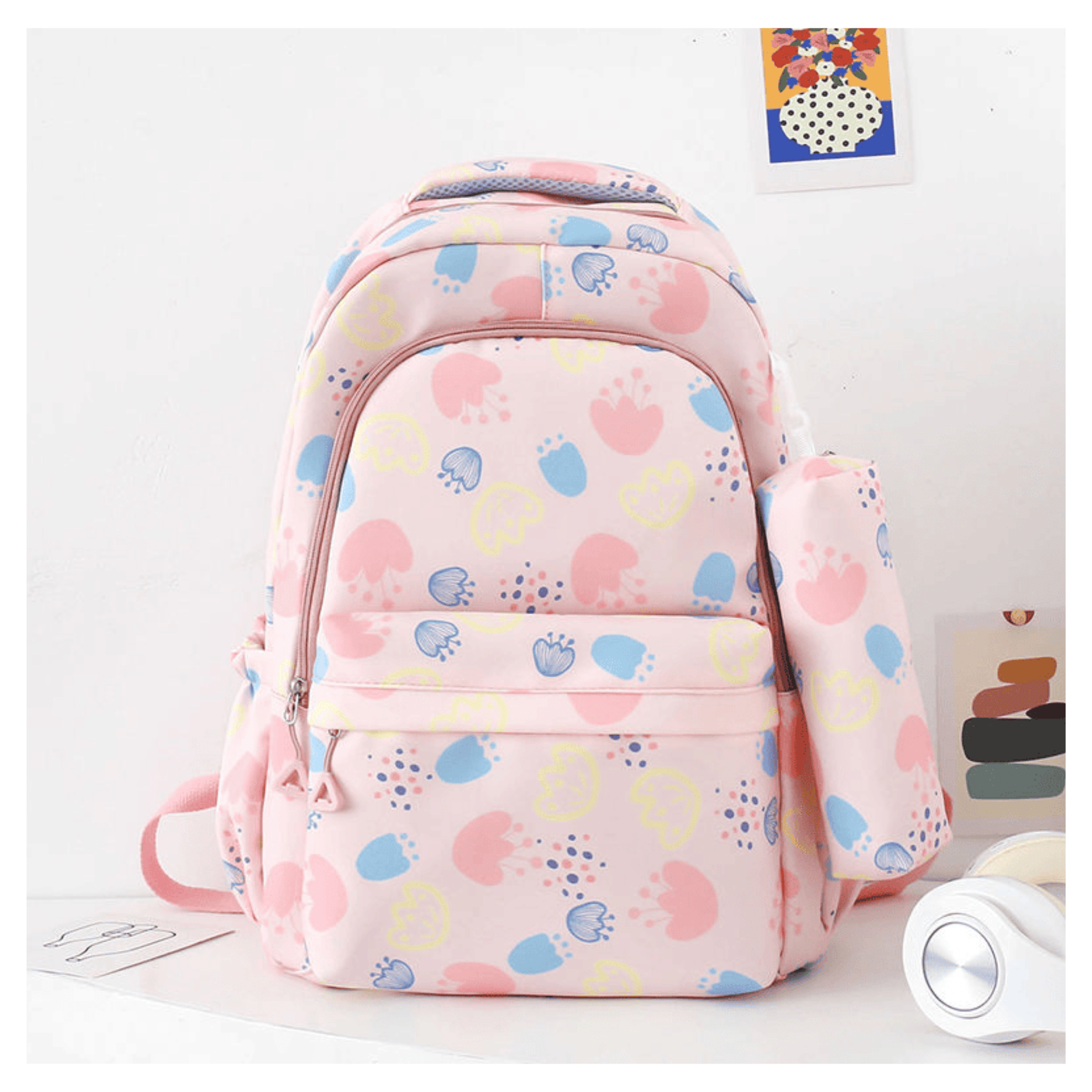 MOCHILA ESCOLAR 46CM DISEÑO FLORAL PRINT PINK - 3