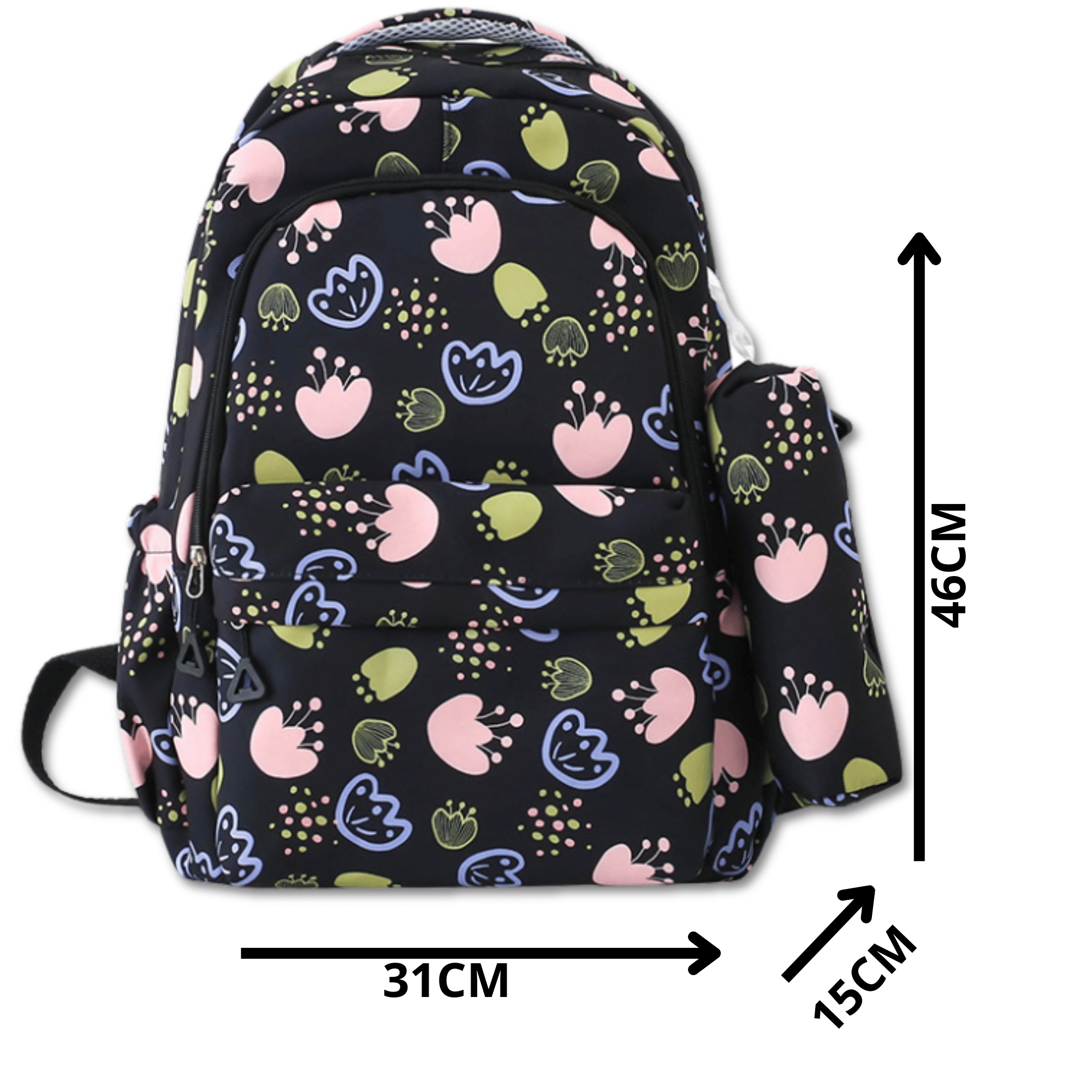 MOCHILA ESCOLAR 46CM DISEÑO FLORAL PRINT BLACK - 2