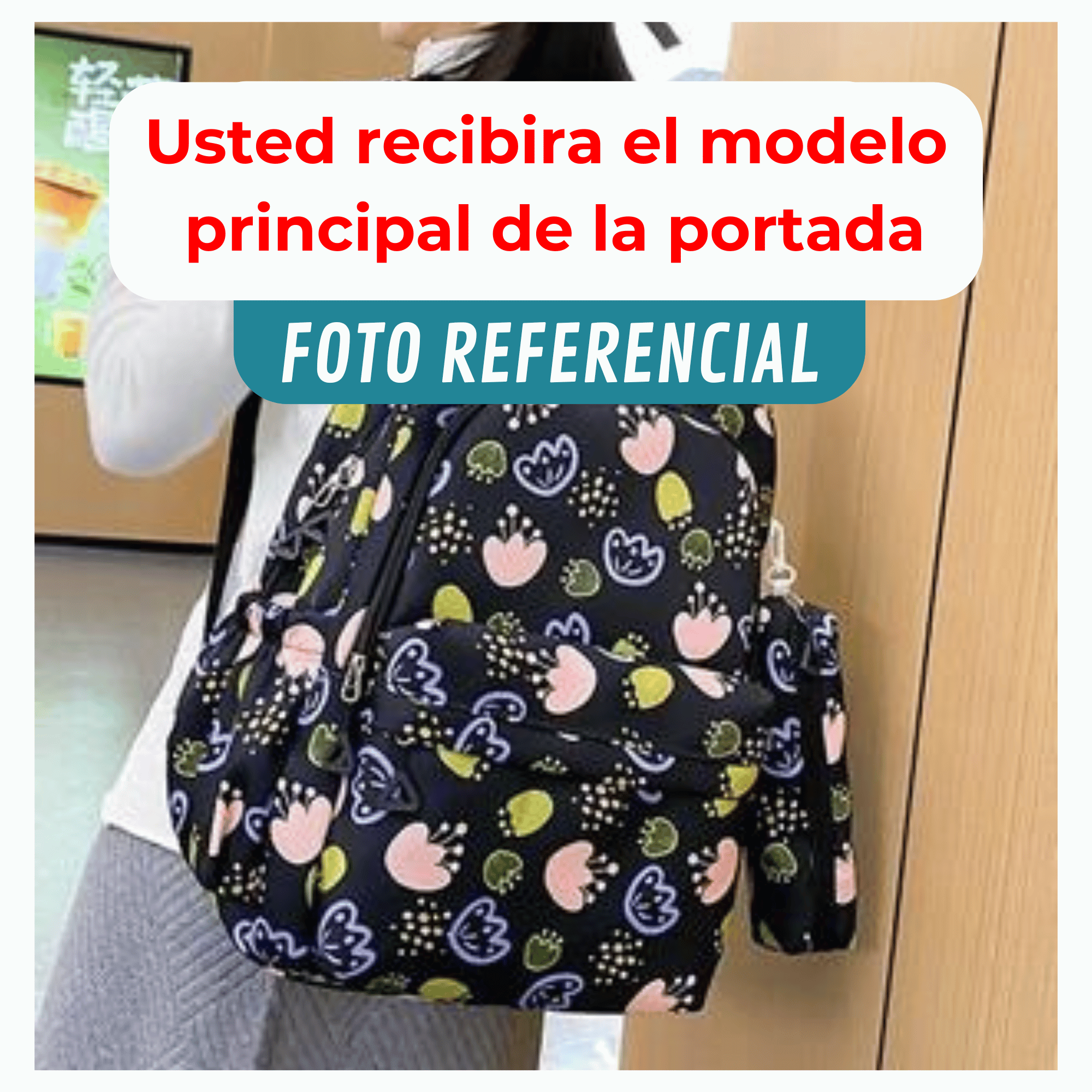 MOCHILA ESCOLAR 46CM DISEÑO FLORAL PRINT BLACK - 5