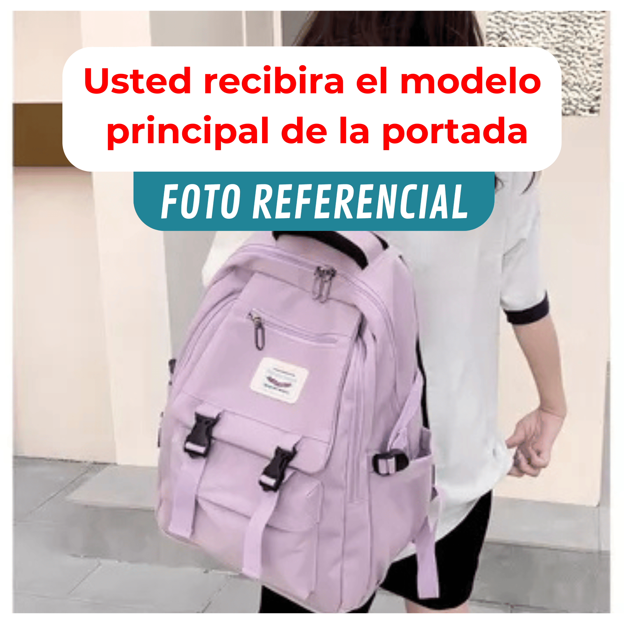 MOCHILA ESCOLAR JUVENIL 48CM DISEÑO UNICOLOR LIGHT PINK - 3
