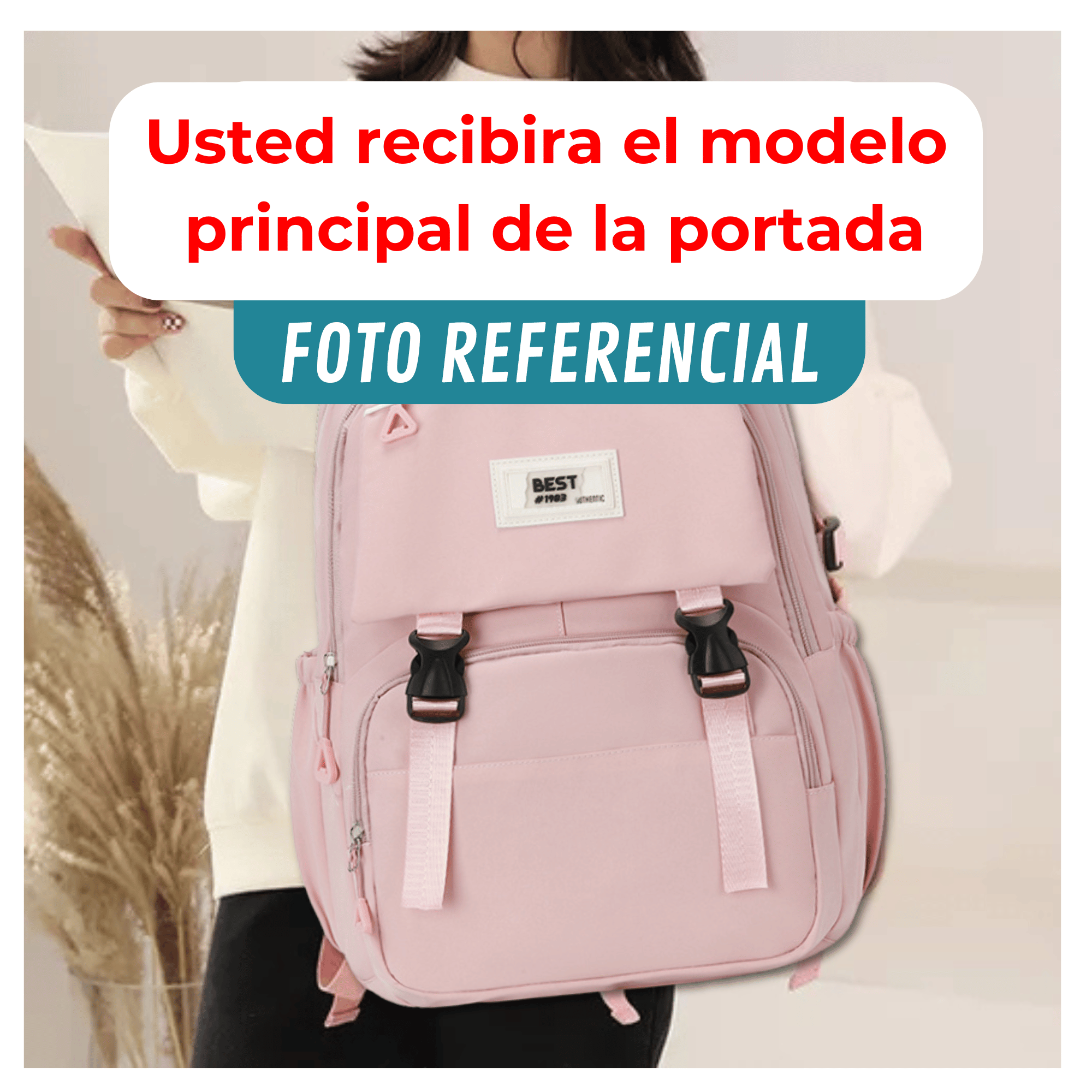 MOCHILA ESCOLAR JUVENIL 48CM DISEÑO UNICOLOR LIGHT PINK - 4
