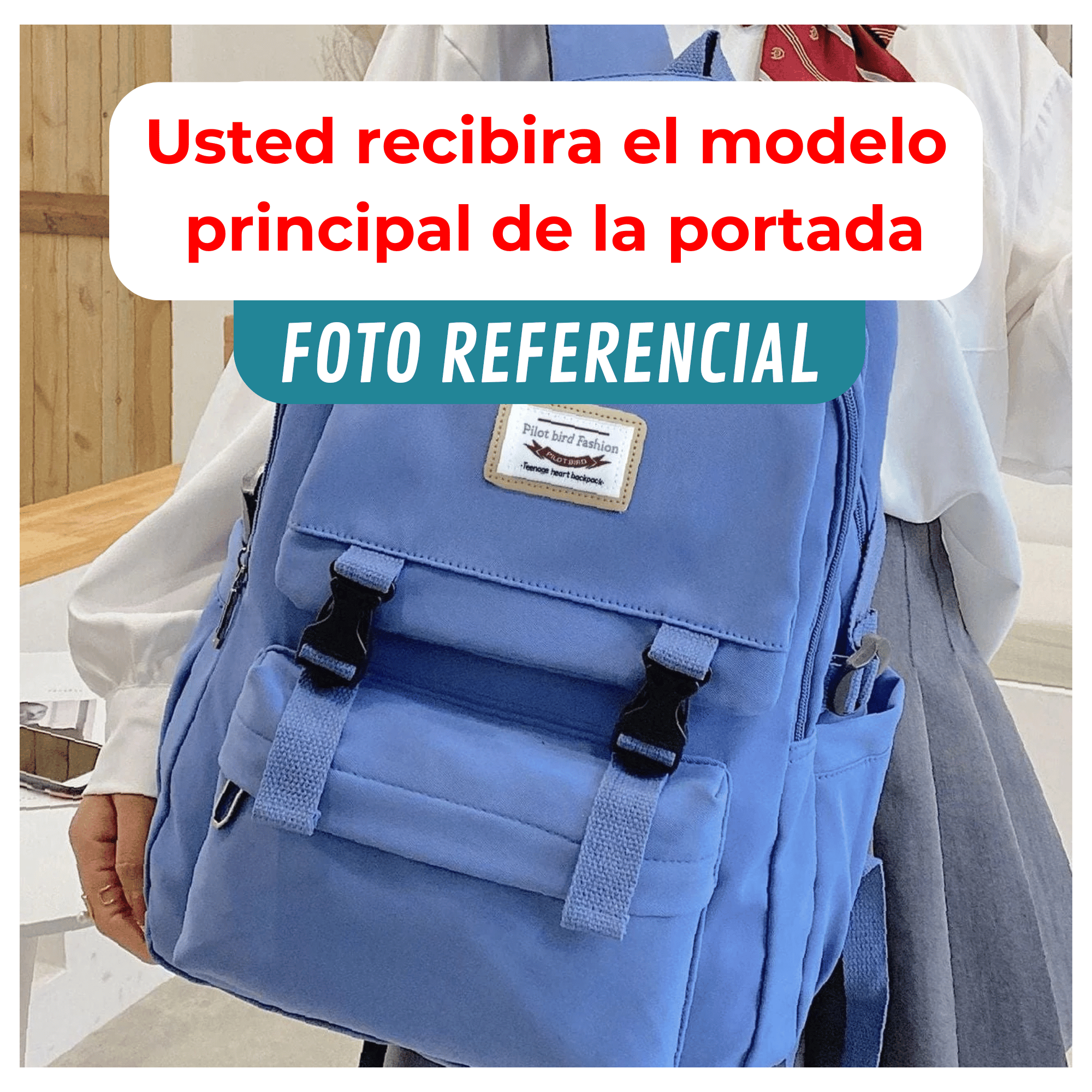MOCHILA ESCOLAR JUVENIL 48CM DISEÑO UNICOLOR BLUE - 3