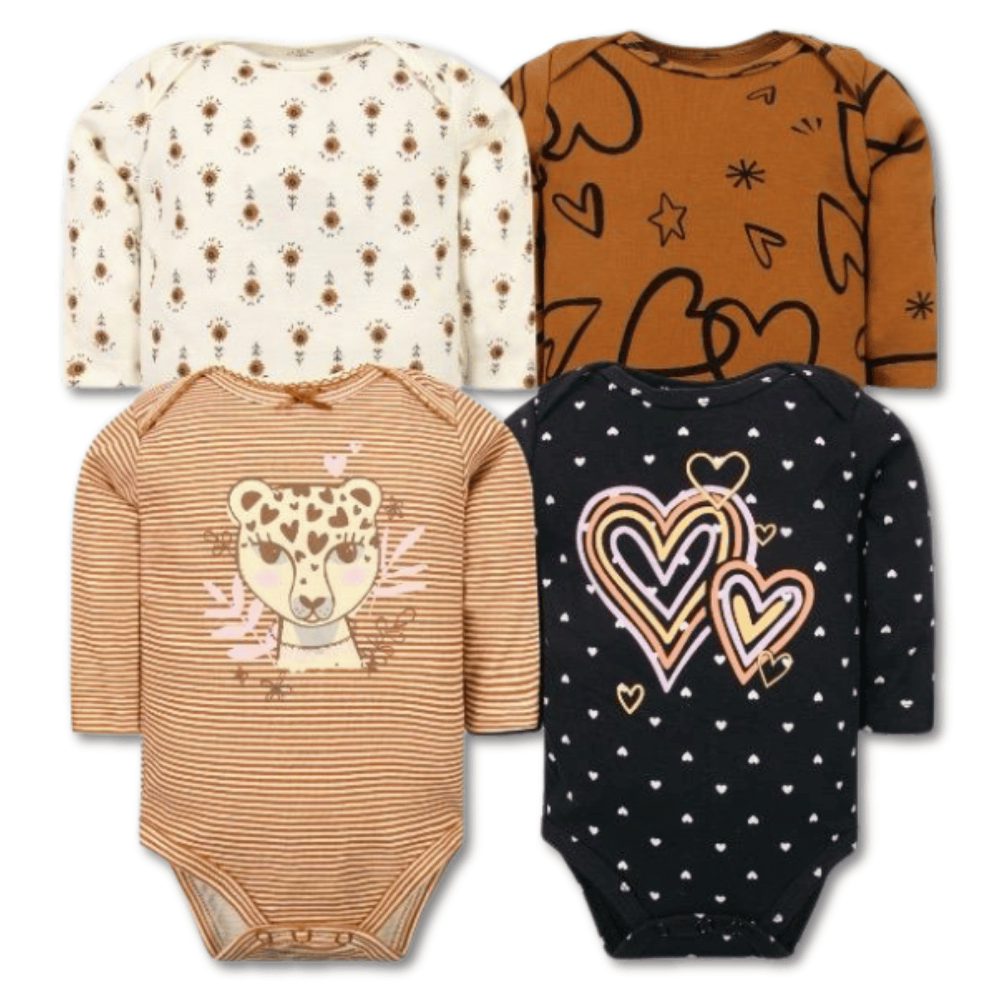 PACK 4 BODYS BEBÉ NIÑA MANGA LARGA TEDMIMAK ALGODÓN HEARTS - 1