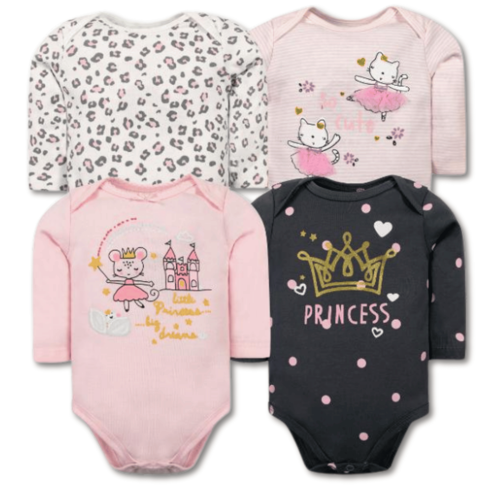PACK 4 BODYS BEBÉ NIÑA MANGA LARGA TEDMIMAK ALGODÓN PRINCESS PINK - 1