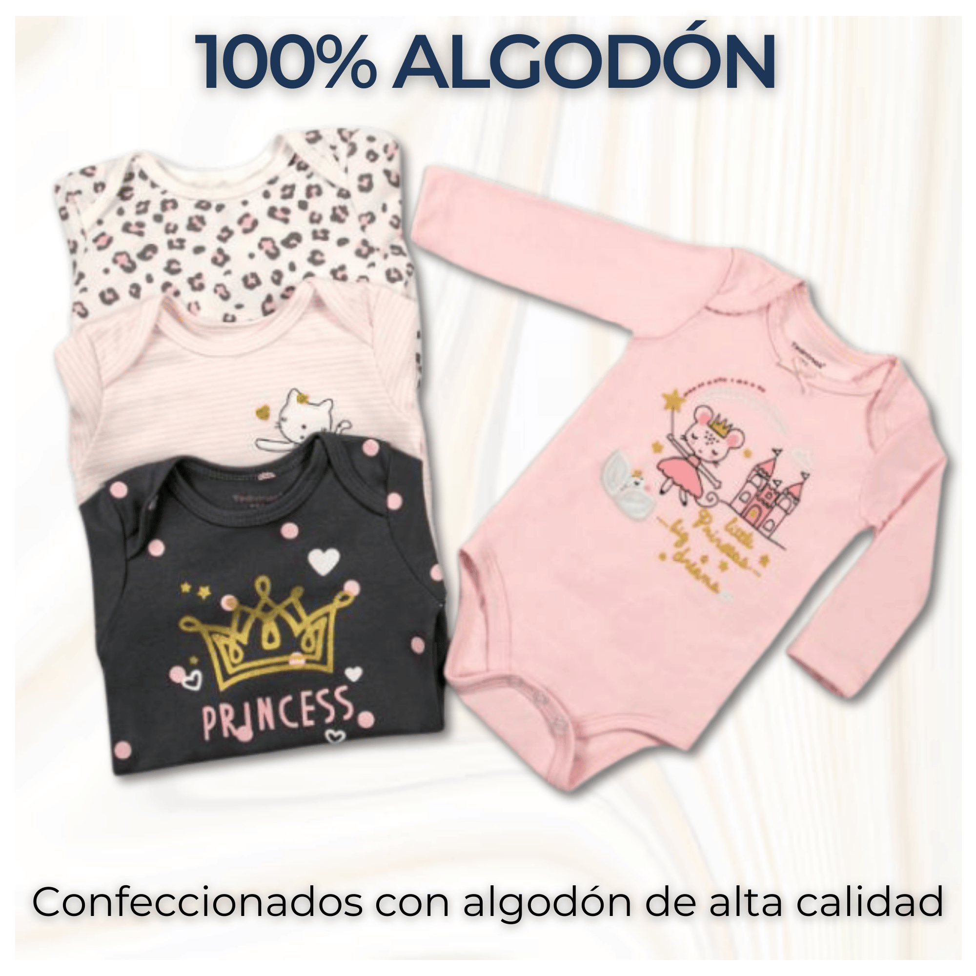 PACK 4 BODYS BEBÉ NIÑA MANGA LARGA TEDMIMAK ALGODÓN PRINCESS PINK - 2