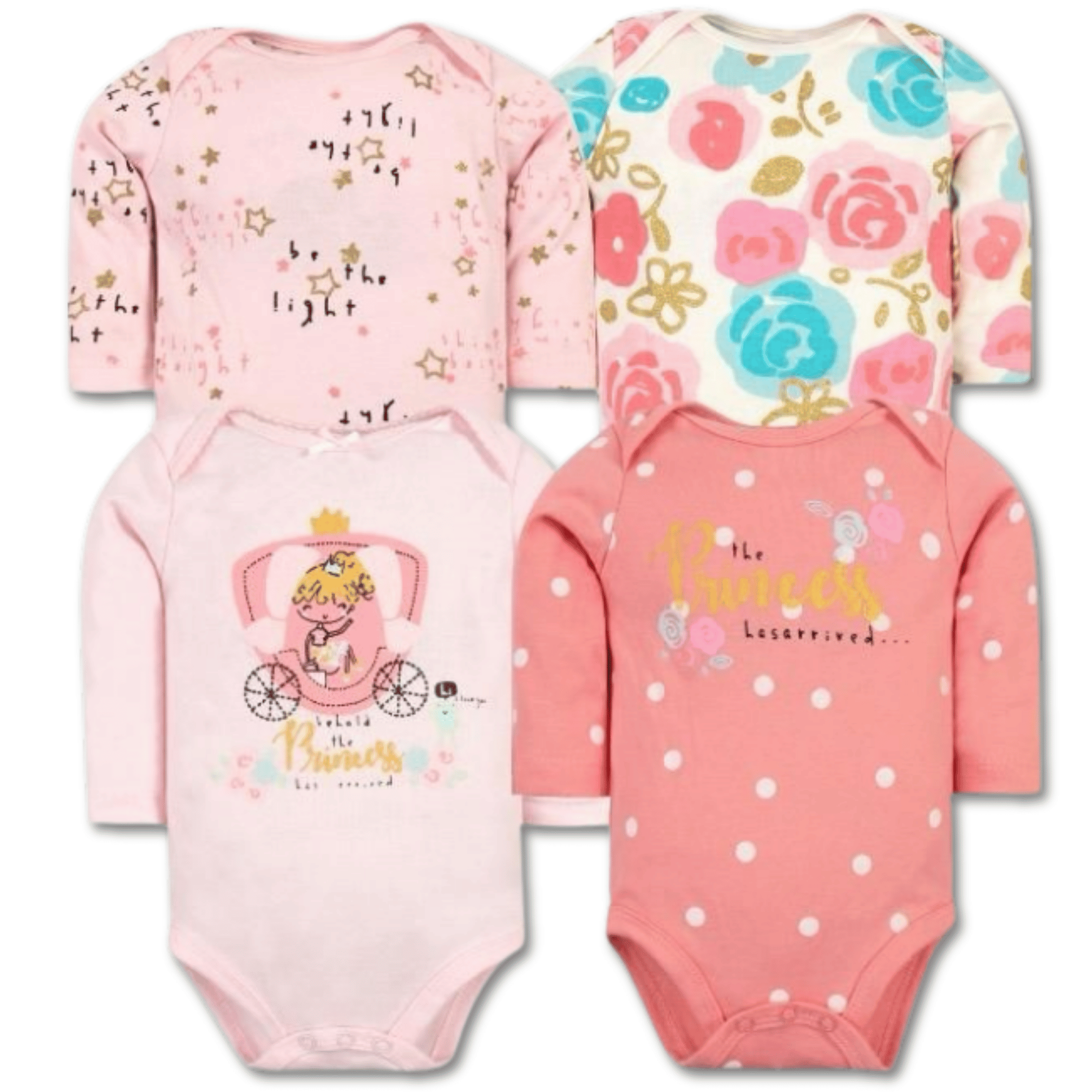 PACK 4 BODYS BEBÉ NIÑA MANGA LARGA TEDMIMAK ALGODÓN PINK ROSES - 1