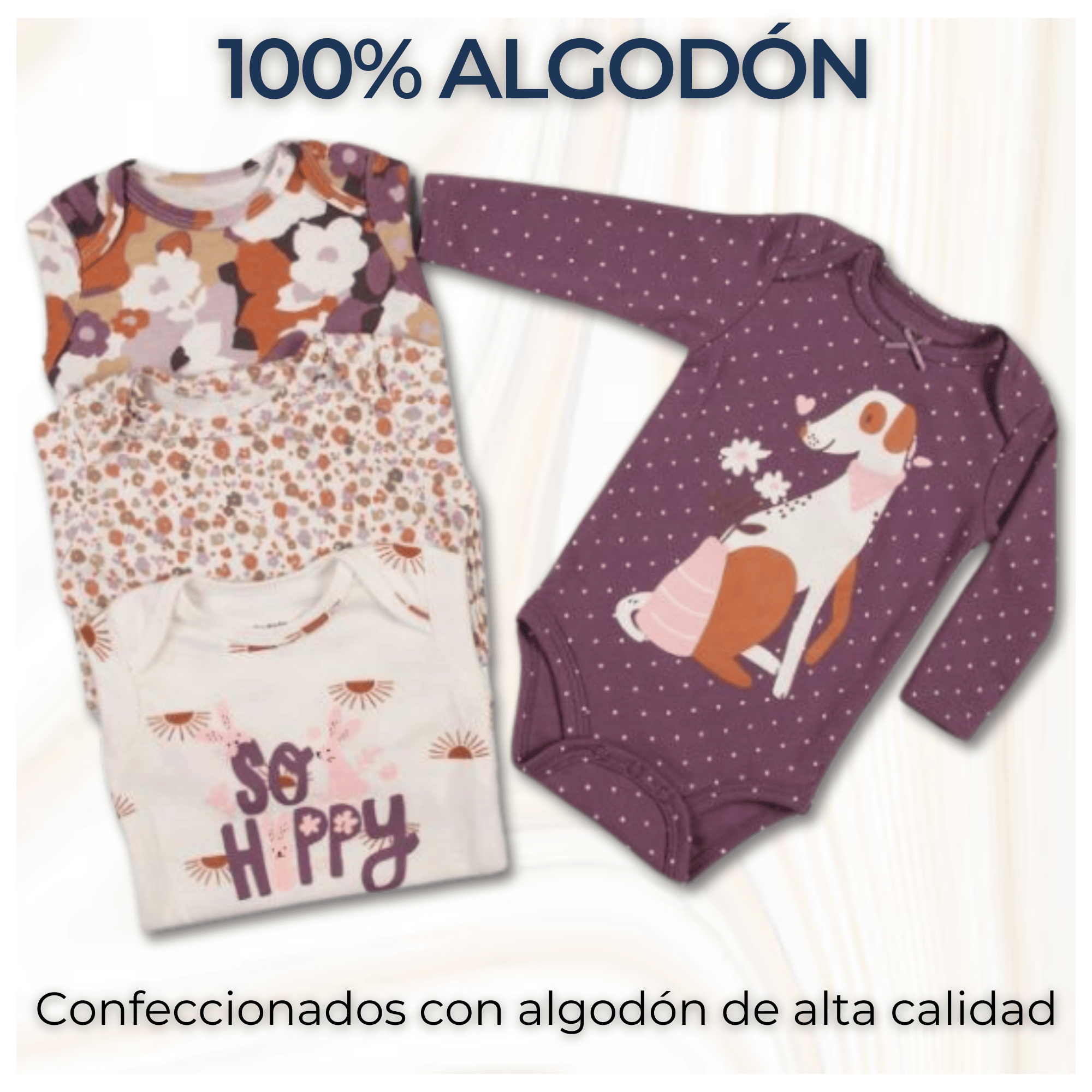 PACK 4 BODYS BEBÉ NIÑA MANGA LARGA TEDMIMAK ALGODÓN DOG CANELA - 2