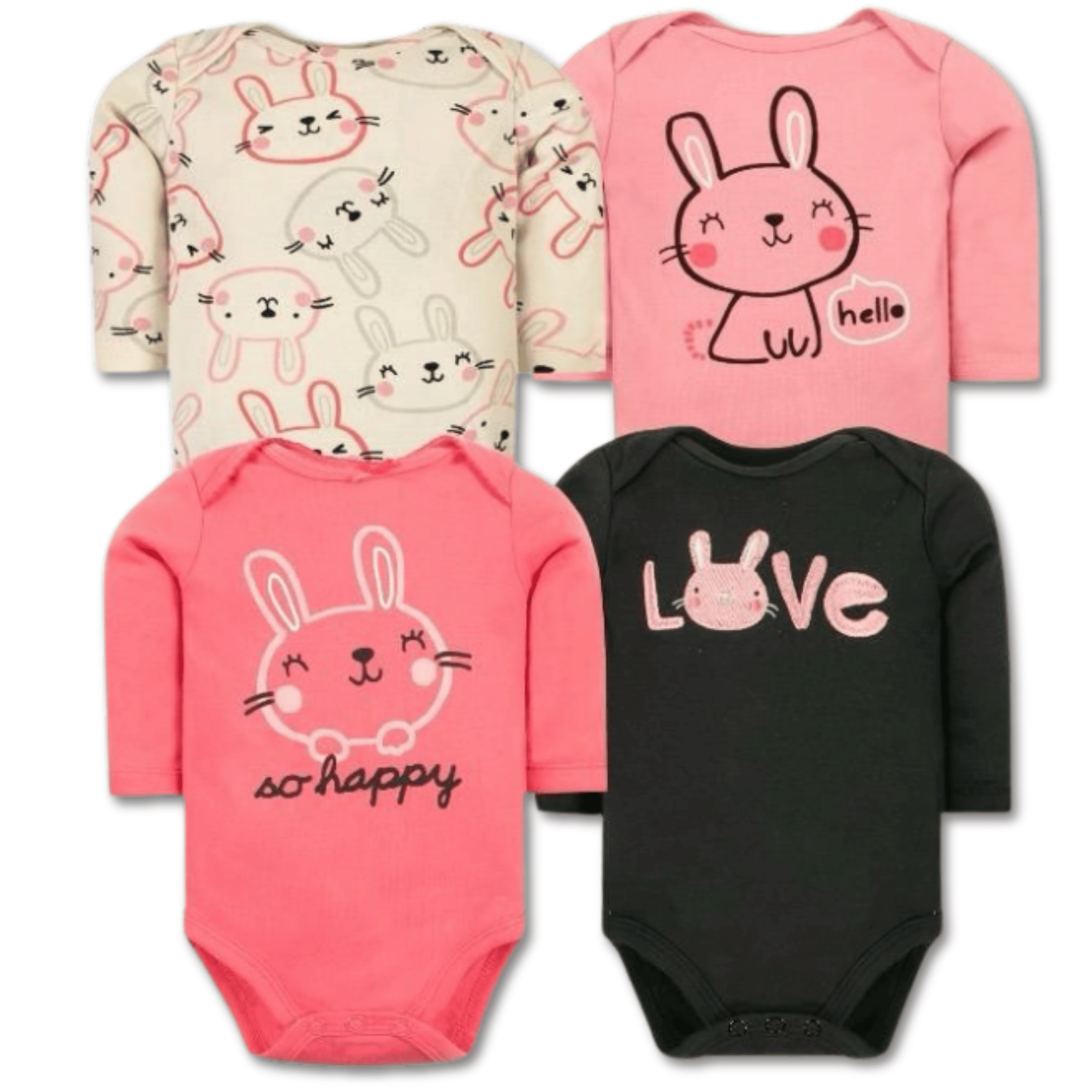 PACK 4 BODYS BEBÉ NIÑA MANGA LARGA TEDMIMAK ALGODÓN TINY BUNNY PINK - 1