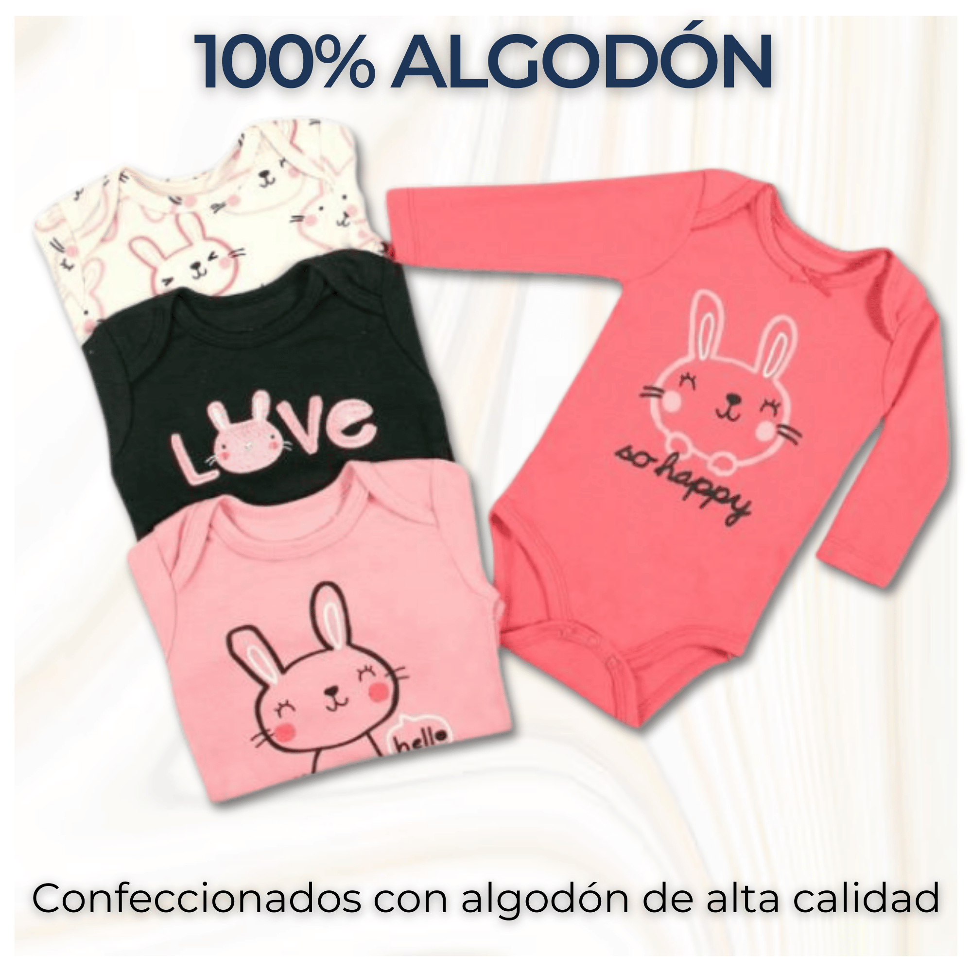 PACK 4 BODYS BEBÉ NIÑA MANGA LARGA TEDMIMAK ALGODÓN TINY BUNNY PINK - 2