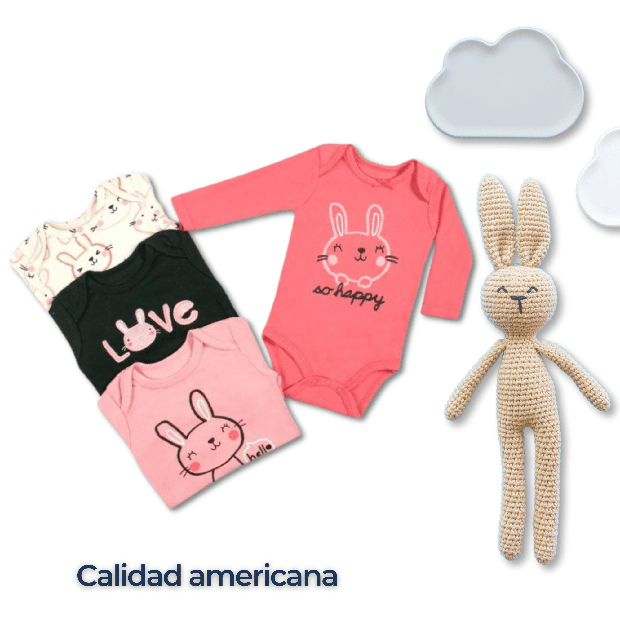 PACK 4 BODYS BEBÉ NIÑA MANGA LARGA TEDMIMAK ALGODÓN TINY BUNNY PINK - 6