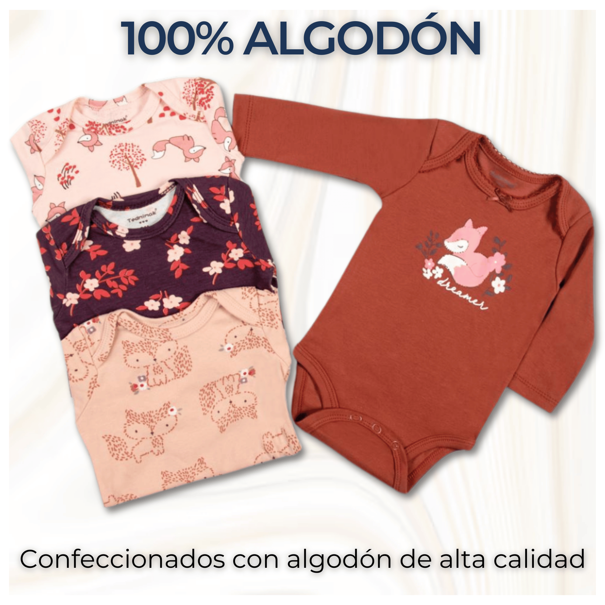 PACK 4 BODYS BEBÉ NIÑA MANGA LARGA TEDMIMAK ALGODÓN ORANGE FOX - 2