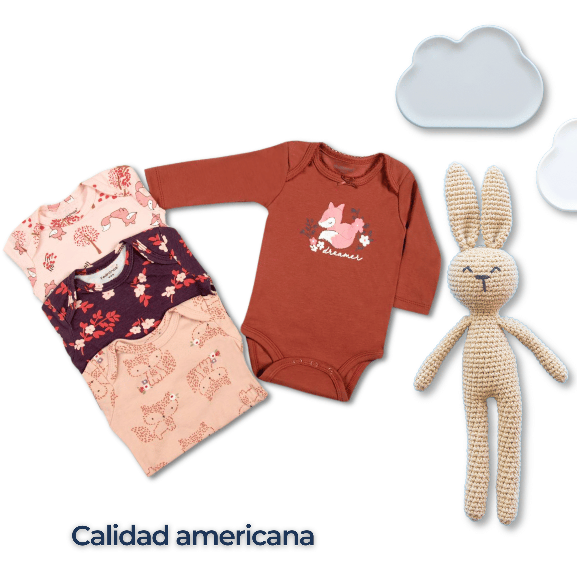 PACK 4 BODYS BEBÉ NIÑA MANGA LARGA TEDMIMAK ALGODÓN ORANGE FOX - 6