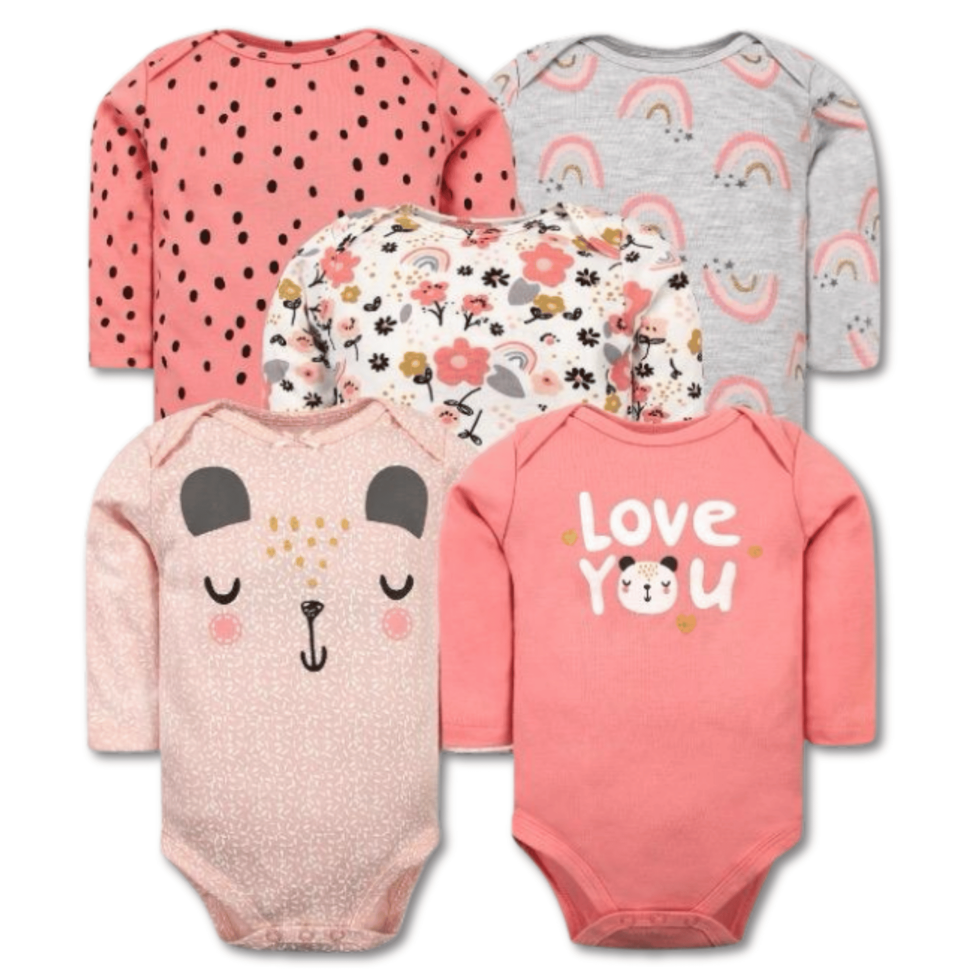 PACK 5 BODYS BEBÉ NIÑA MANGA LARGA TEDMIMAK ALGODÓN DISEÑO LOVE YOU - 1