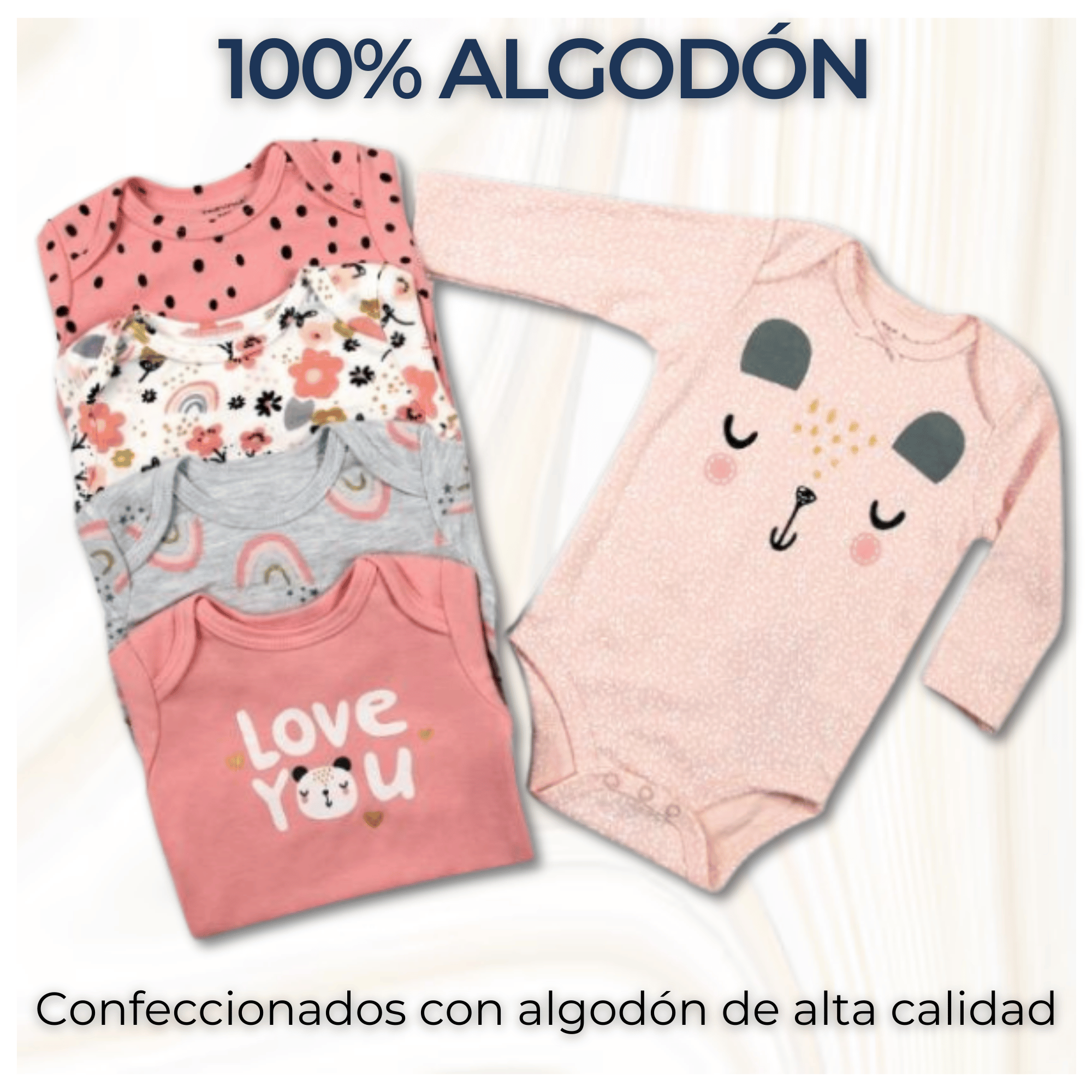 PACK 5 BODYS BEBÉ NIÑA MANGA LARGA TEDMIMAK ALGODÓN DISEÑO LOVE YOU - 2